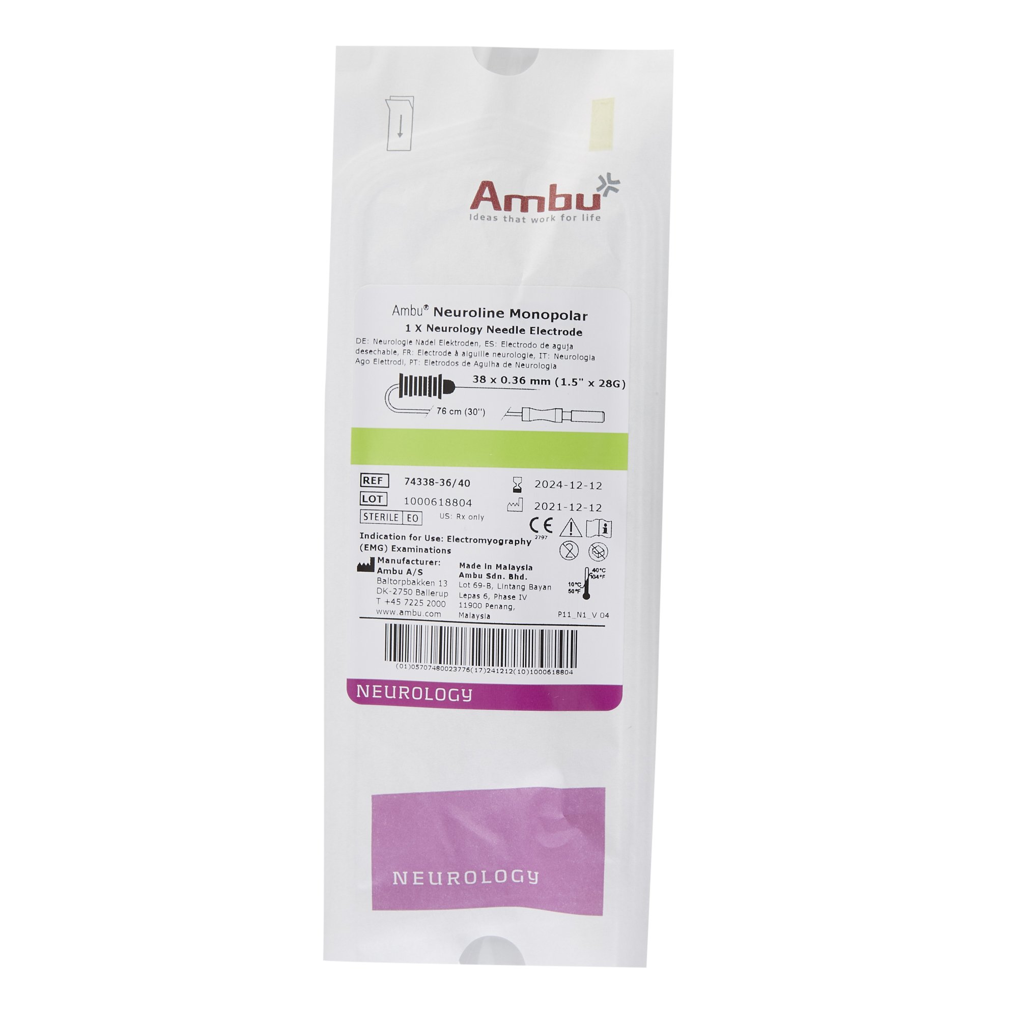 Ambu 74338-36-40 - Neuroline Monopolar Electrode - 40/Box