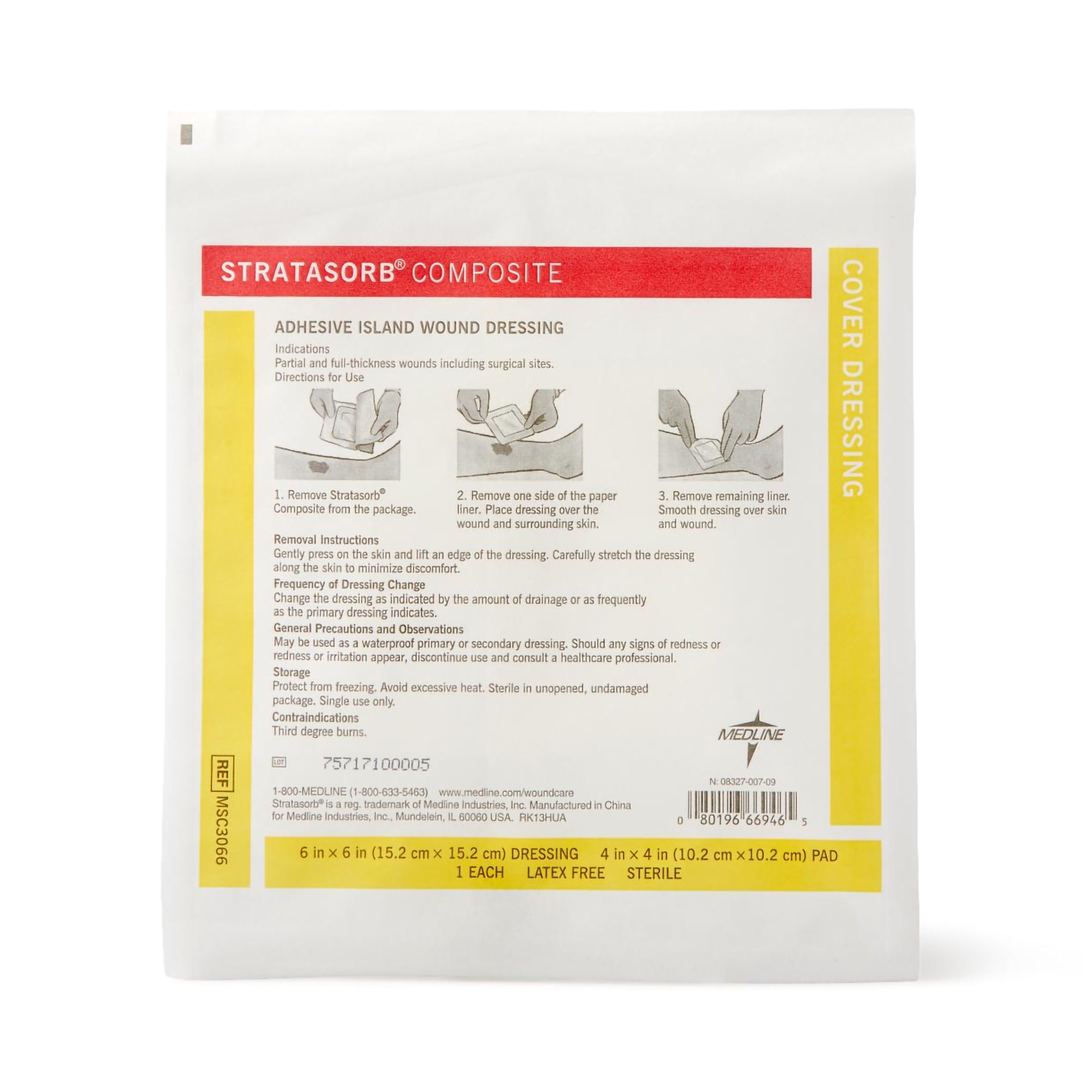 Medline MSC3066 - Stratasorb® Composite Island Dressing, 4 x 4 inch - 1/Each, 10/Box, 100/Case
