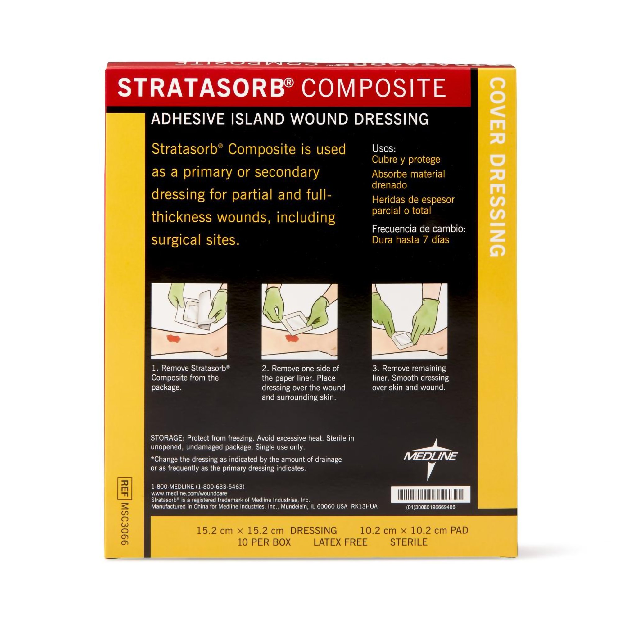 Medline MSC3066 - Stratasorb® Composite Island Dressing, 4 x 4 inch - 1/Each, 10/Box, 100/Case