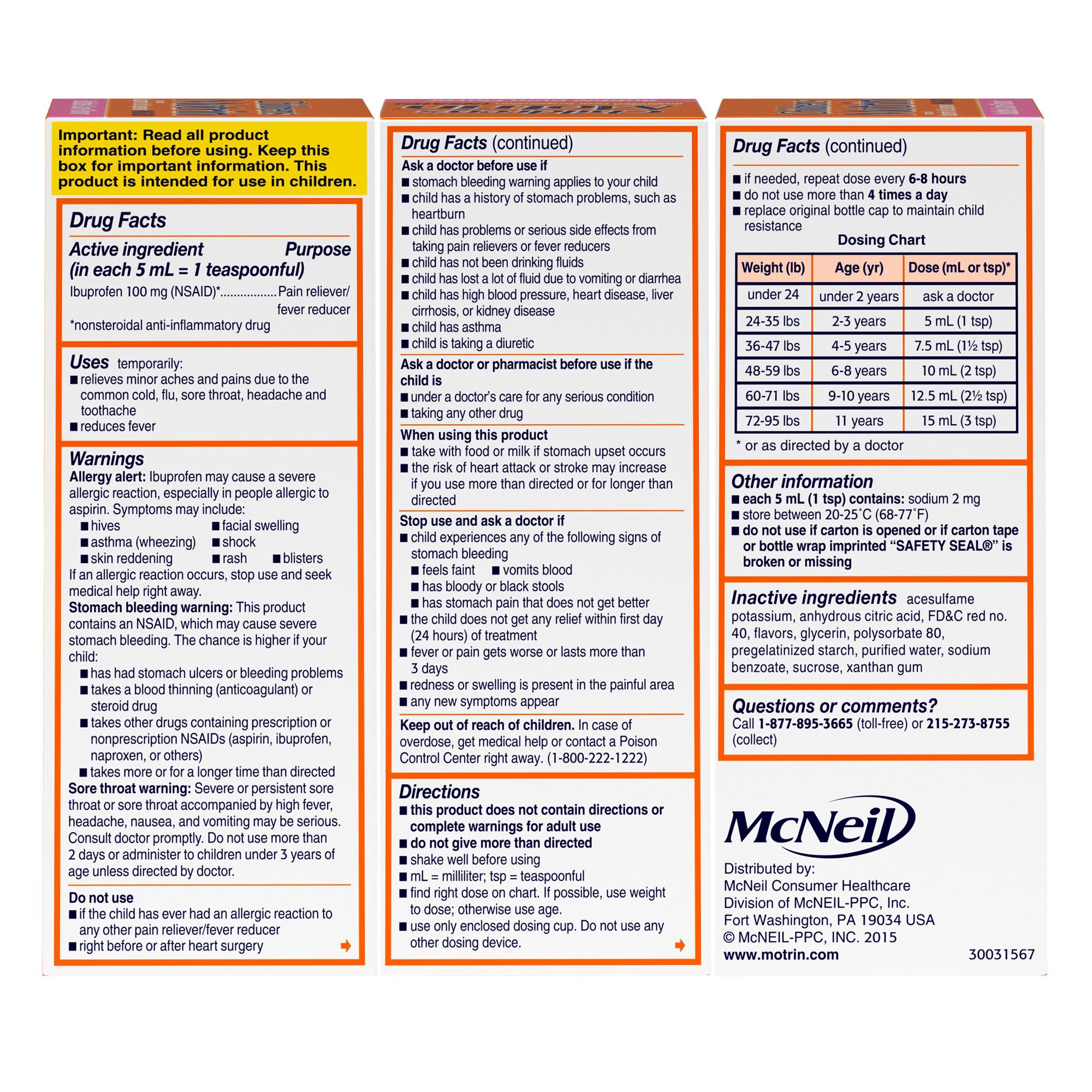 J & J Sales 50580060404 - Motrin Children's Oral Suspension Bubblegum Flavor - 1/Each