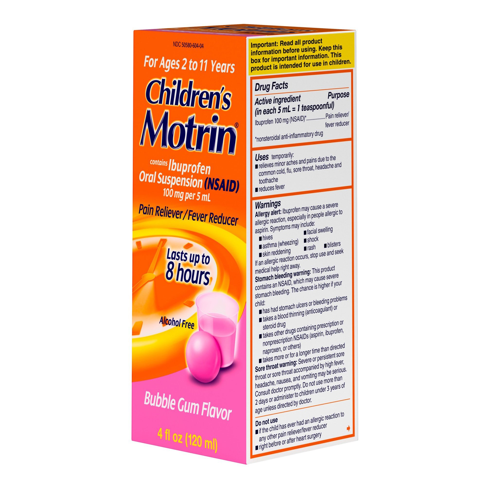 J & J Sales 50580060404 - Motrin Children's Oral Suspension Bubblegum Flavor - 1/Each