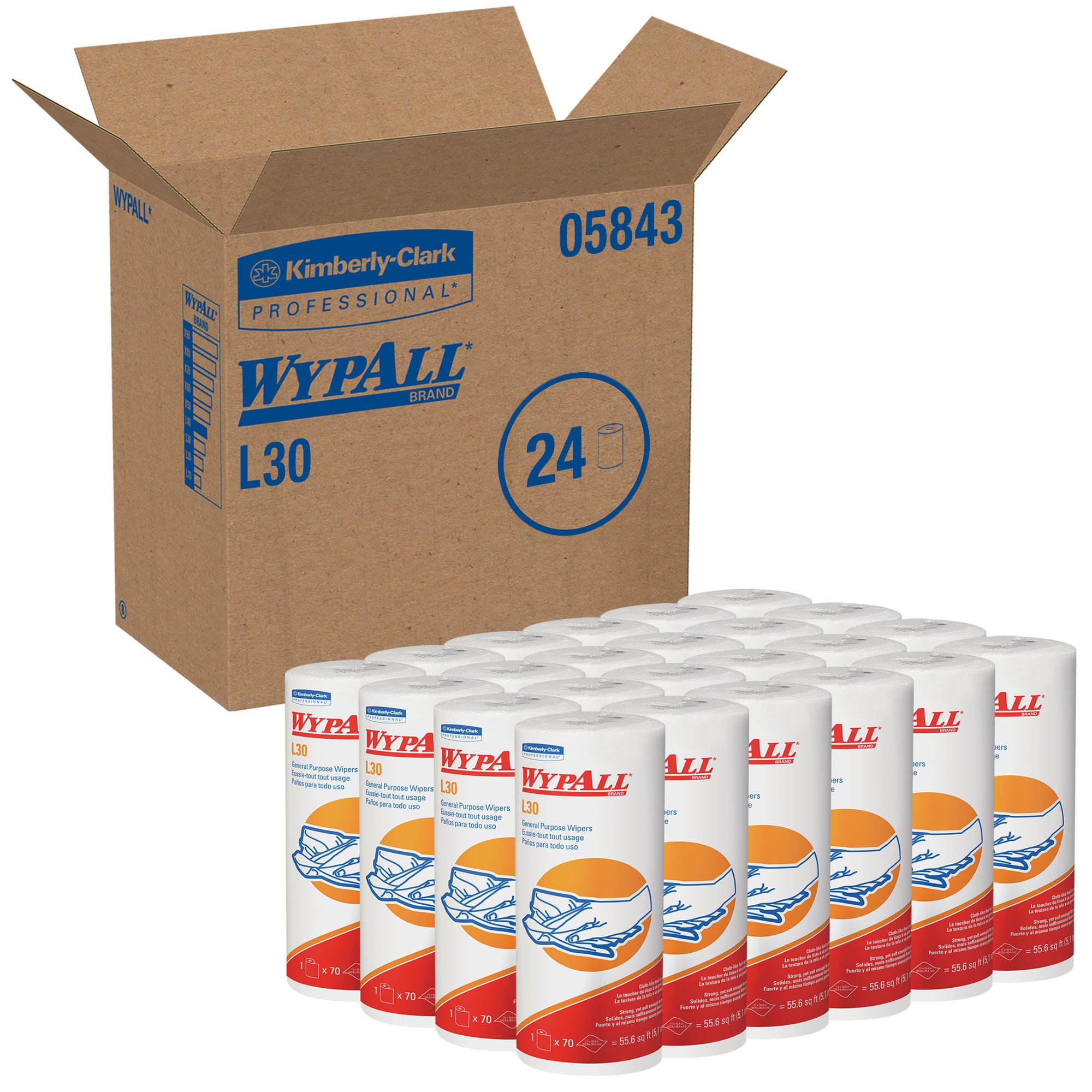 Kimberly Clark - 05843 Multipurpose Task Wipe WypAll® GeneralClean™ L30 Heavy Duty 70 Count Roll 10-2/5 X 11 Inch NonSterile Disposable