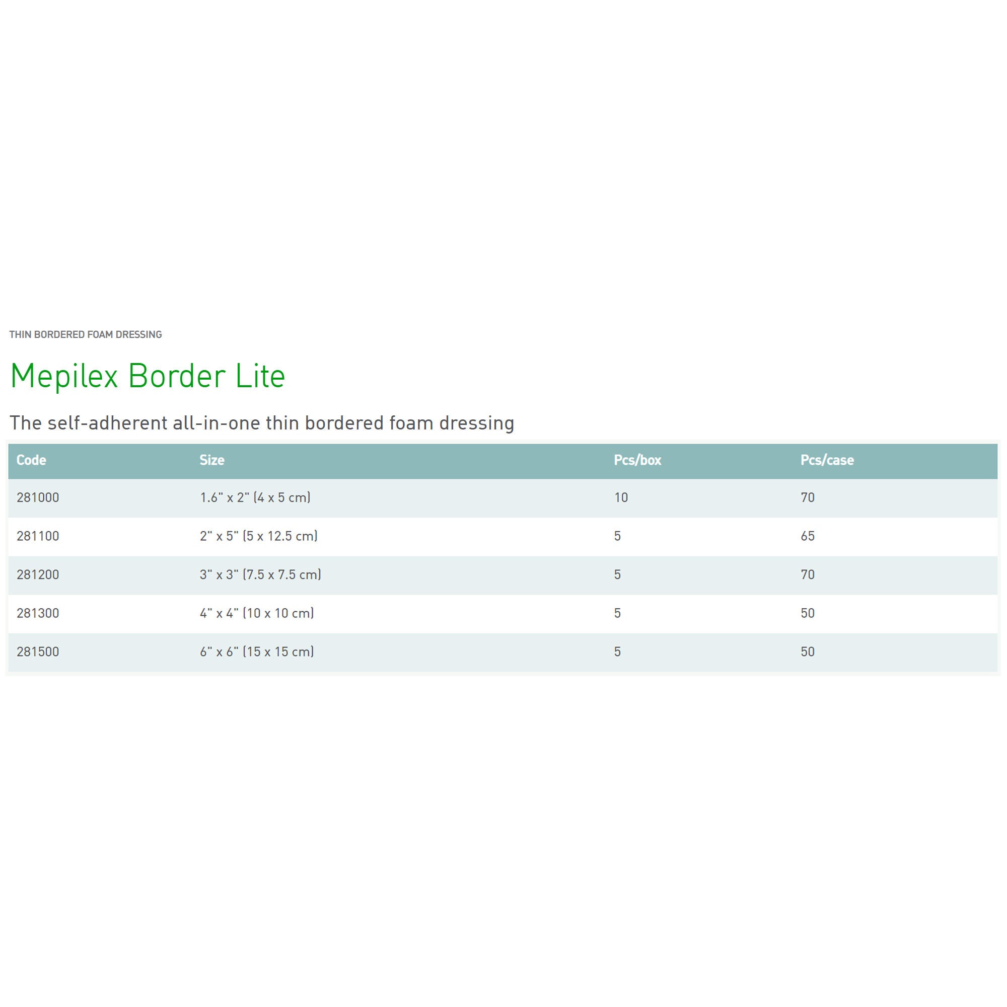 Molnlycke - 281100 Thin Foam Dressing Mepilex® Border Lite 2 X 5 Inch With Border Film Backing Silicone Adhesive Rectangle Sterile