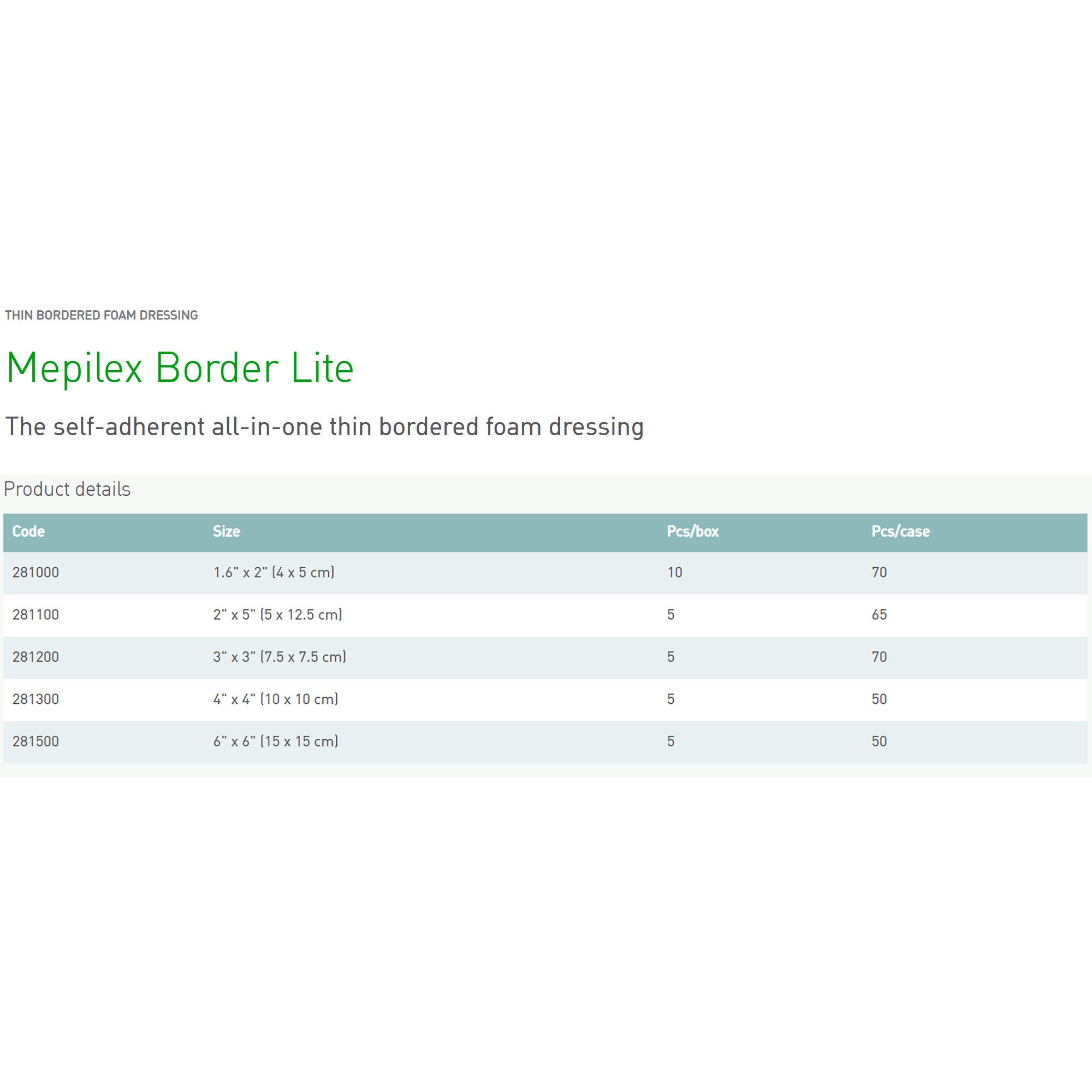 Molnlycke - 281200 Thin Foam Dressing Mepilex® Border Lite 3 X 3 Inch With Border Film Backing Silicone Adhesive Square Sterile