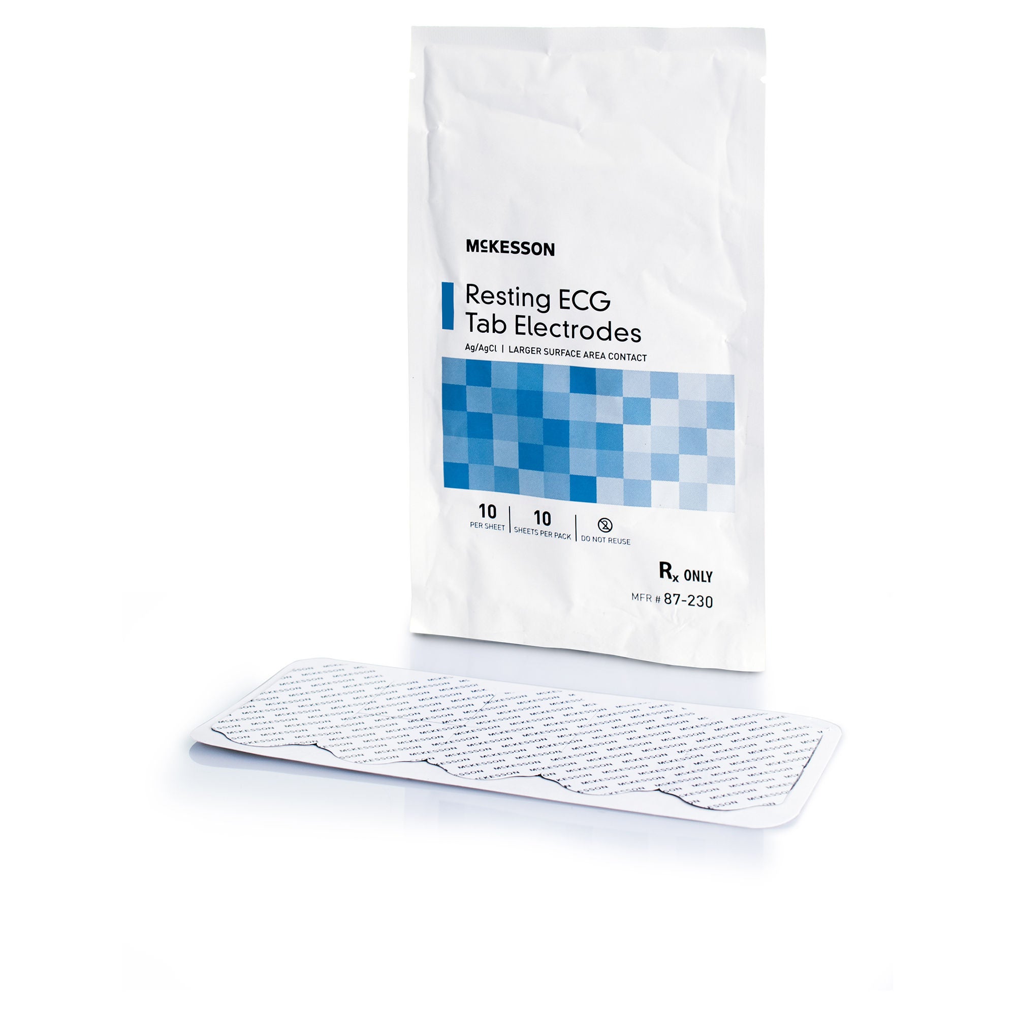 McKesson Brand - 87-230 ECG Resting Electrode McKesson Tab Connector Conductive Adhesive Gel Adult Non-Radiolucent 100 per Pack