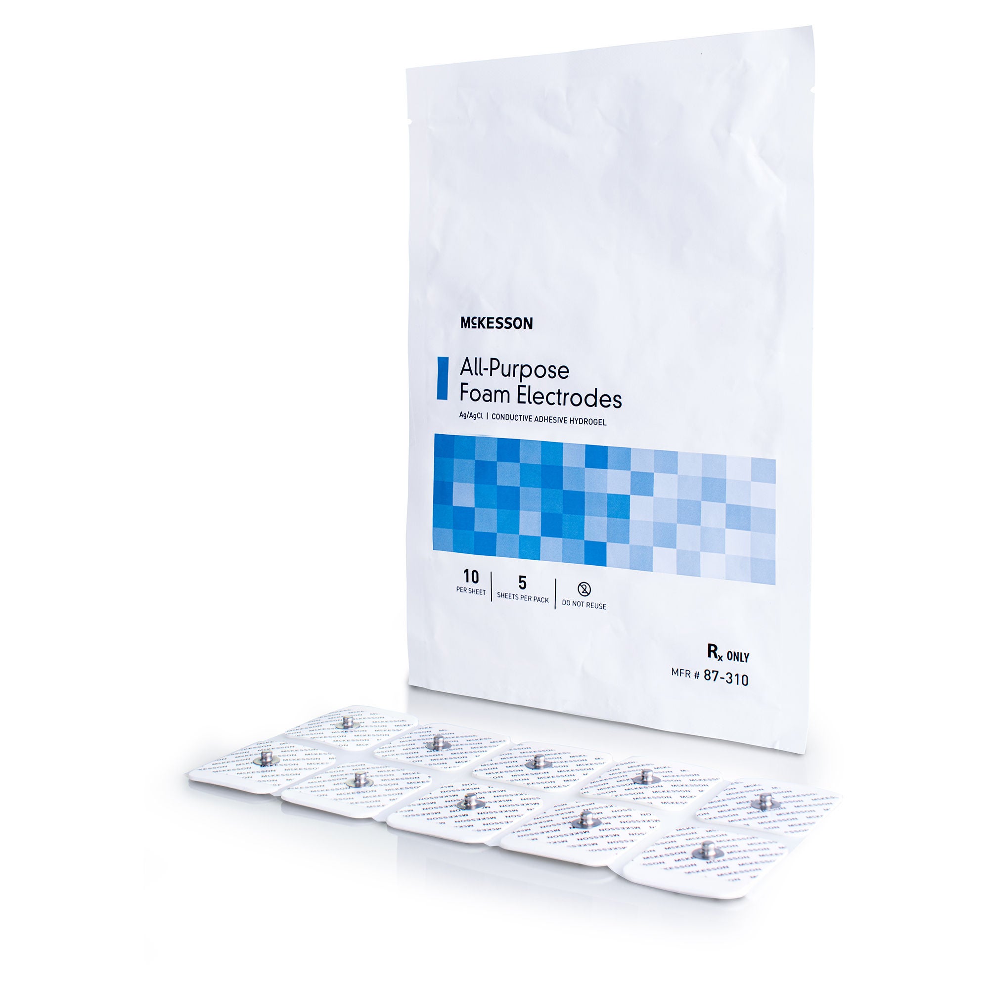 McKesson Brand - 87-310 ECG Monitoring Electrode McKesson Snap Connector Conductive Adhesive Gel Foam Backing Adult Non-Radiolucent 10 per Pack