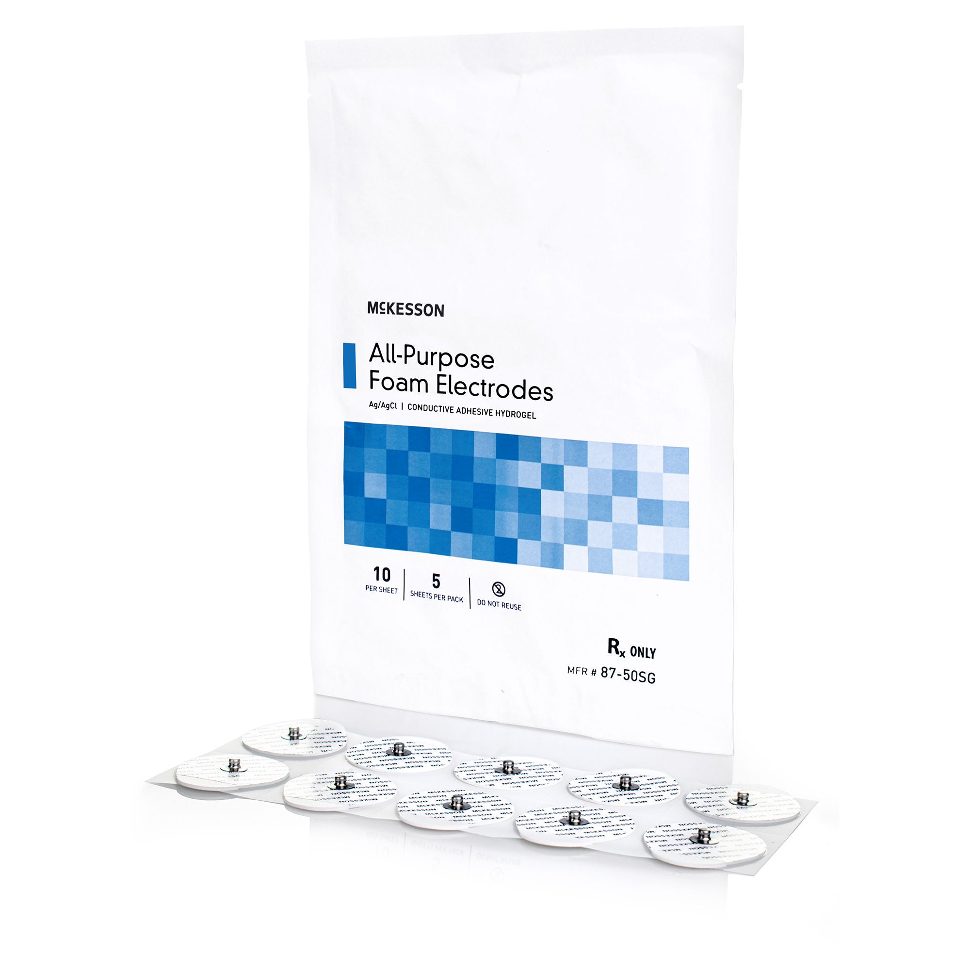 McKesson Brand - 87-50SG ECG Monitoring Electrode McKesson Snap Connector Conductive Adhesive Gel Foam Backing Adult Non-Radiolucent 50 per Pack