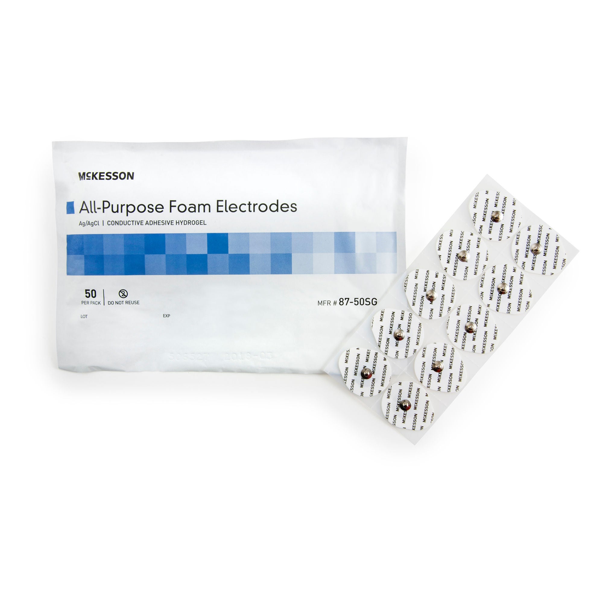 McKesson Brand - 87-50SG ECG Monitoring Electrode McKesson Snap Connector Conductive Adhesive Gel Foam Backing Adult Non-Radiolucent 50 per Pack