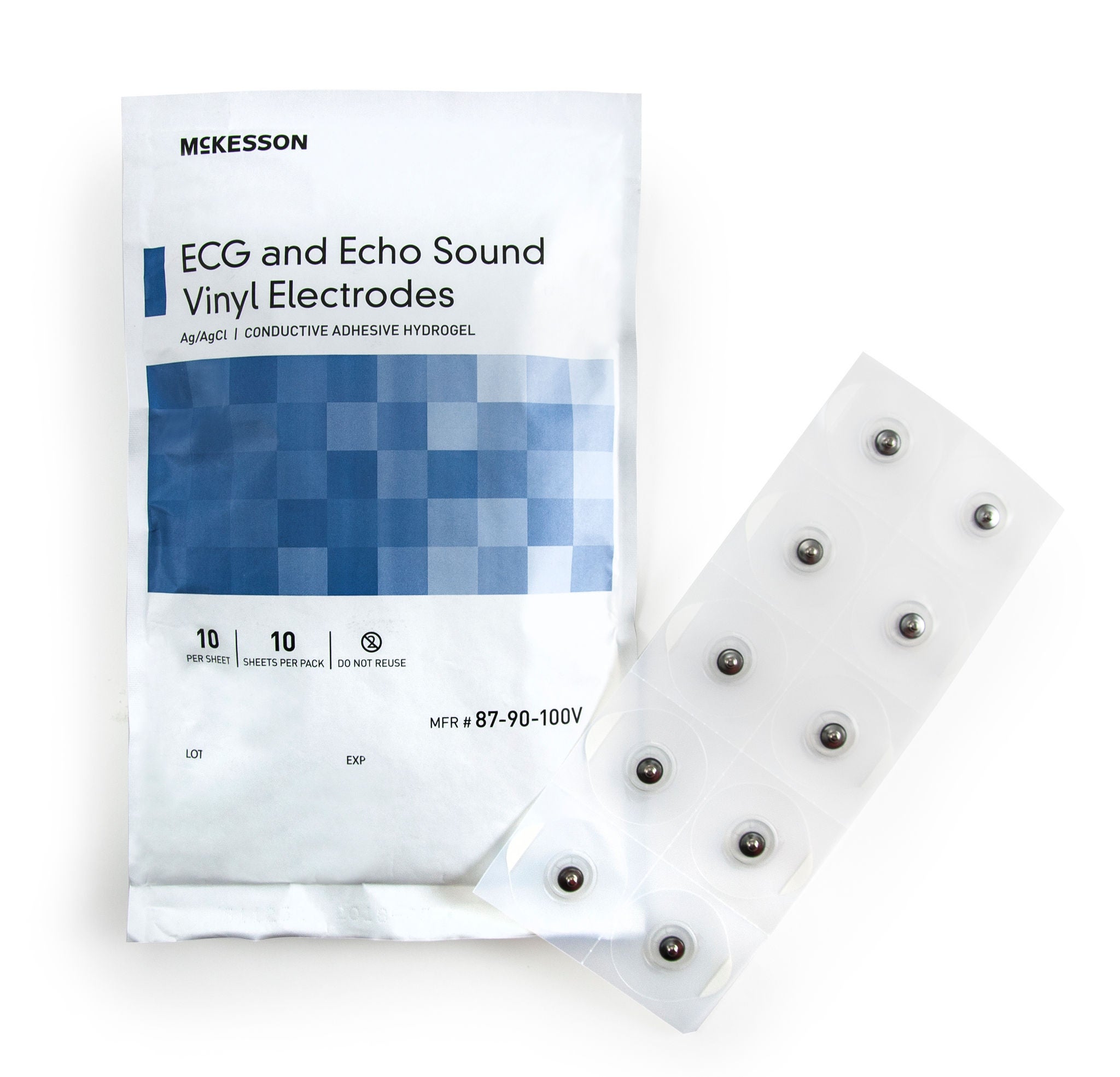 McKesson Brand - 87-90-100V ECG Monitoring Electrode McKesson Snap Connector Conductive Adhesive Gel Tape Backing Adult Non-Radiolucent 100 per Pack