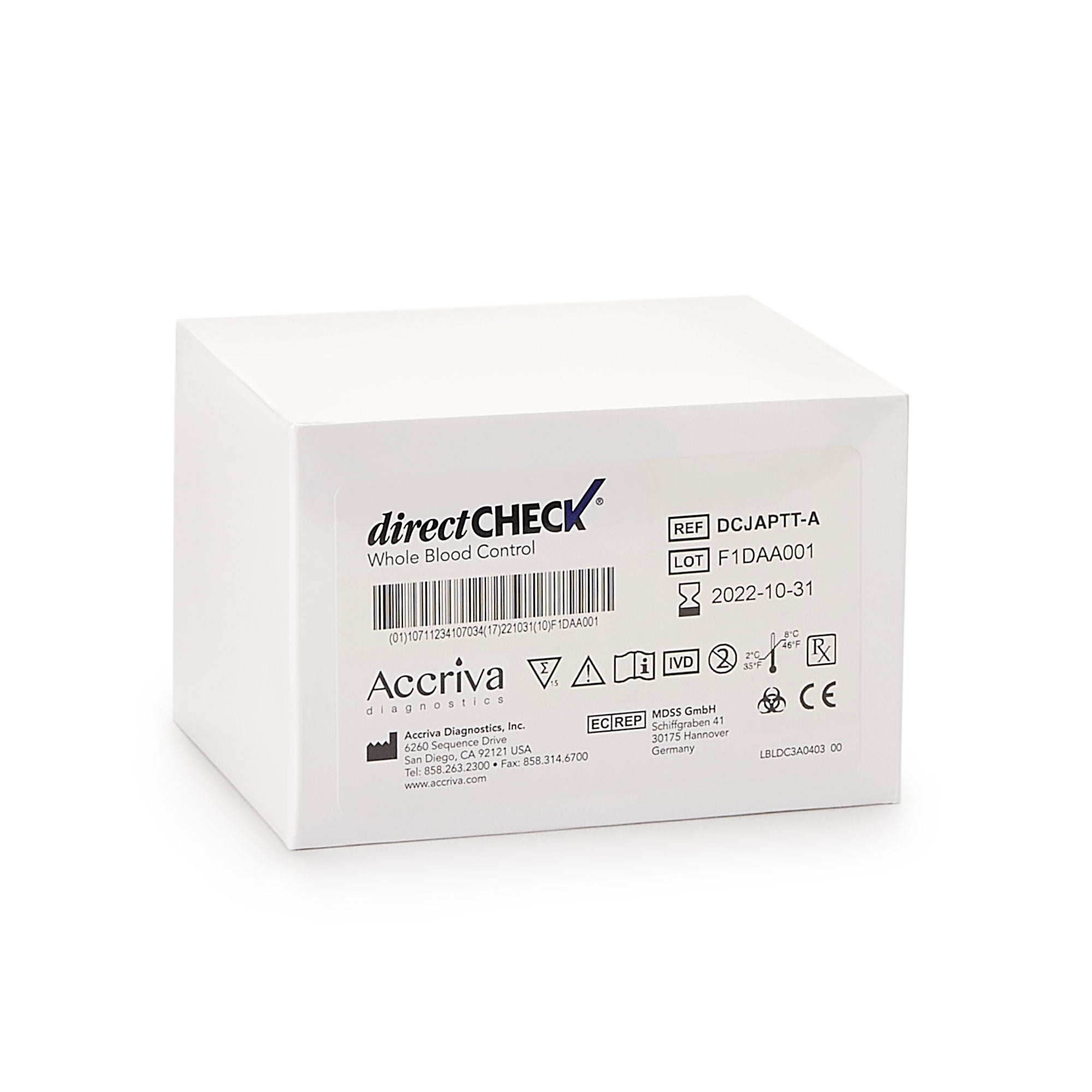 Werfen USA LLC - 000DCJAPTT-A Coagulation Control Hemochron® Directcheck® Activated Partial Thromboplastin Time Test (APTT) Abnormal Level 15 Vials