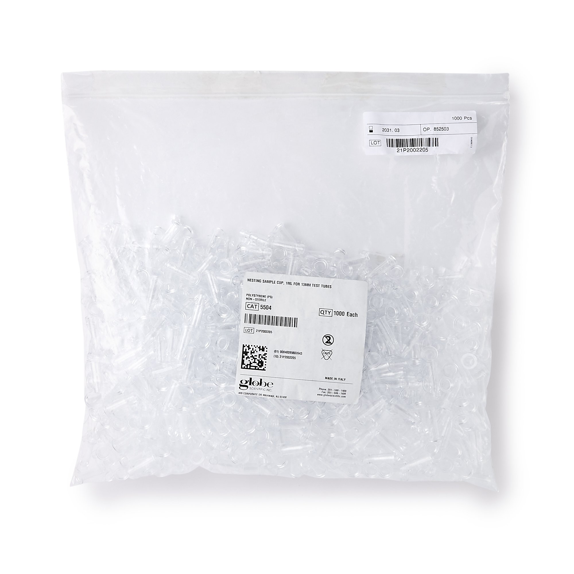 Globe Scientific 5504 - Globe Scientific Sample Cup for 12 and 13 mm Tubes - 1000/Case