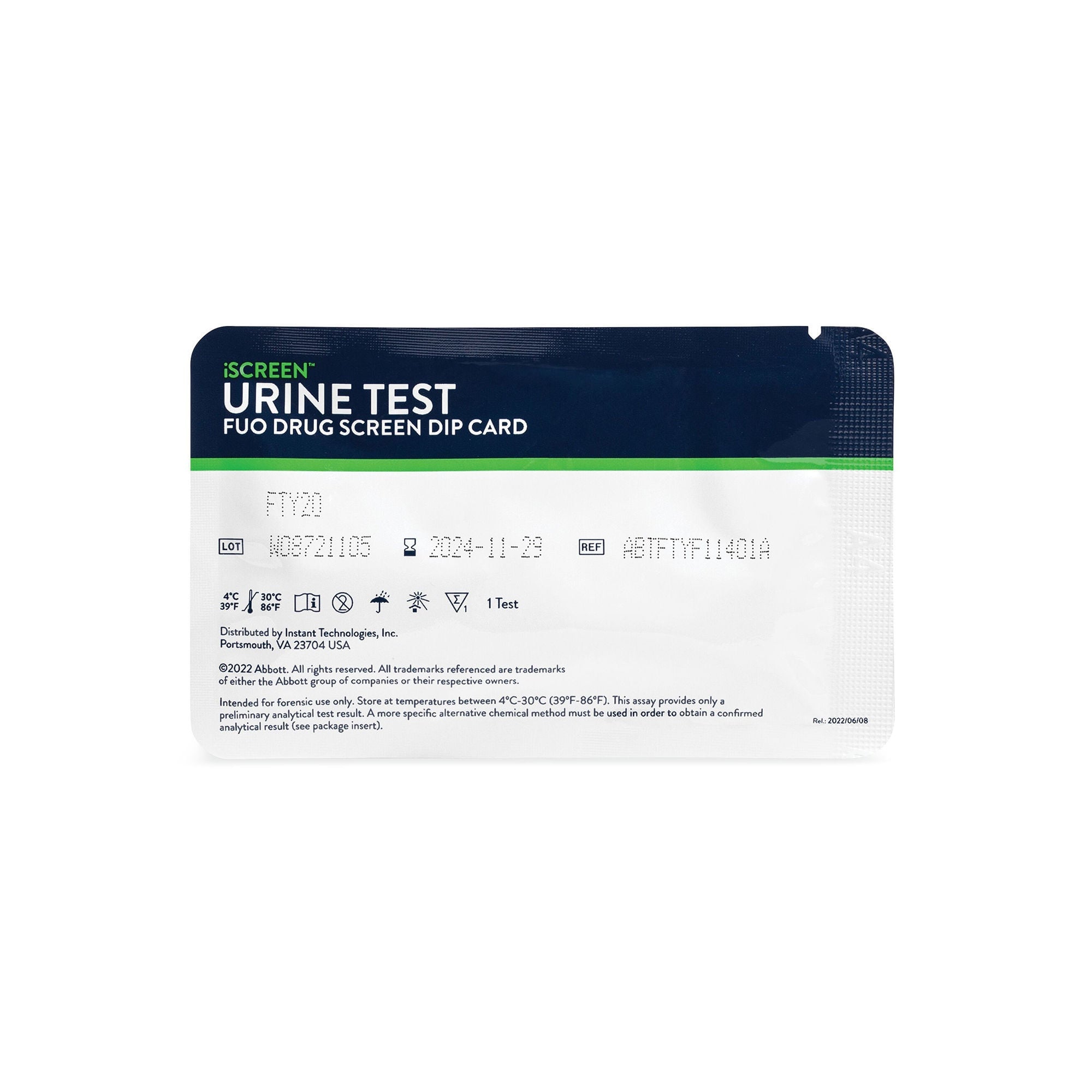 Abbott Rapid Dx North America LLC - IS5MP Drugs of Abuse Test Kit iScreen® COC, mAMP/MET, OPI, PCP, THC 25 Tests CLIA Non-Waived