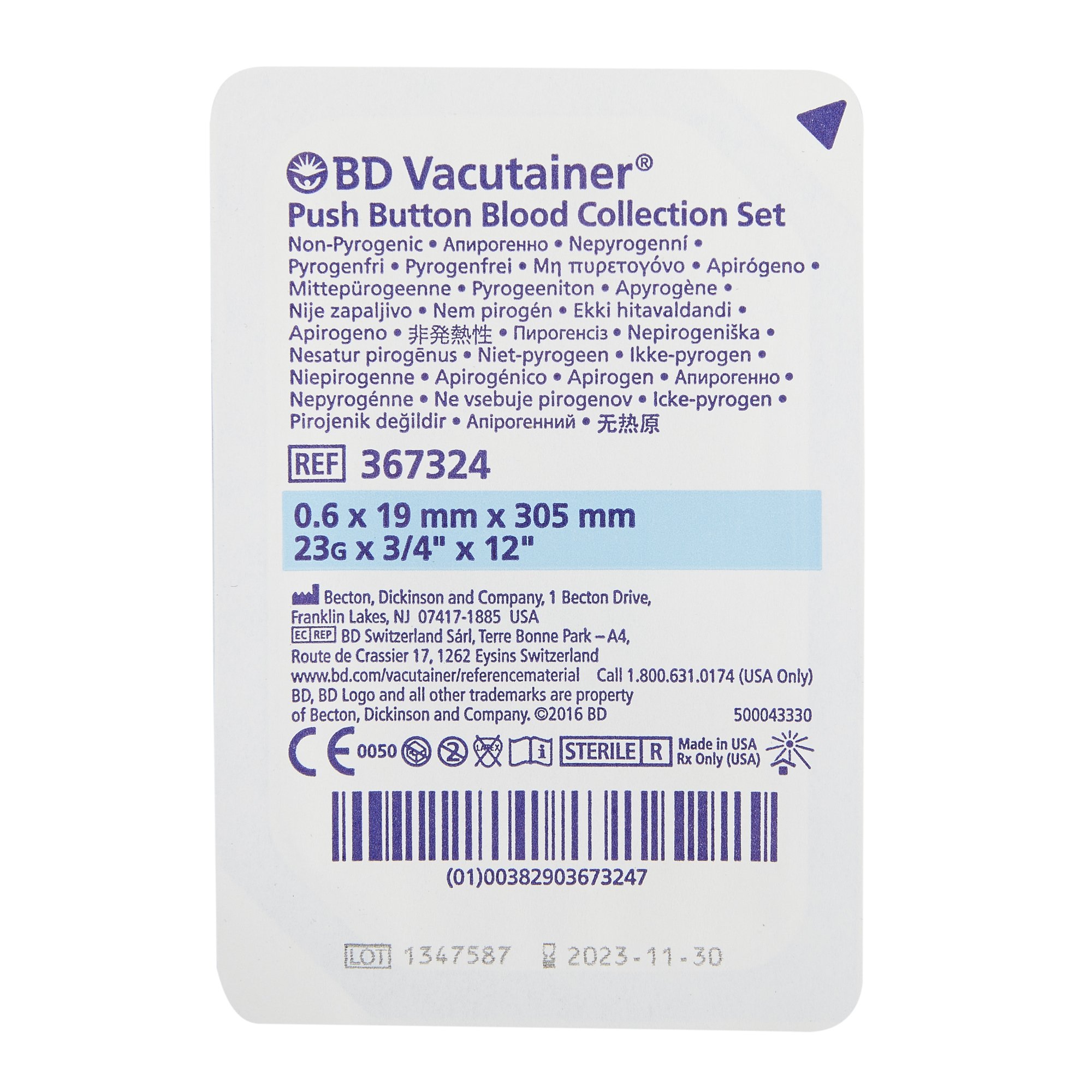 BD Vacutainer Push Button Blood Collection Set 367324 by BD