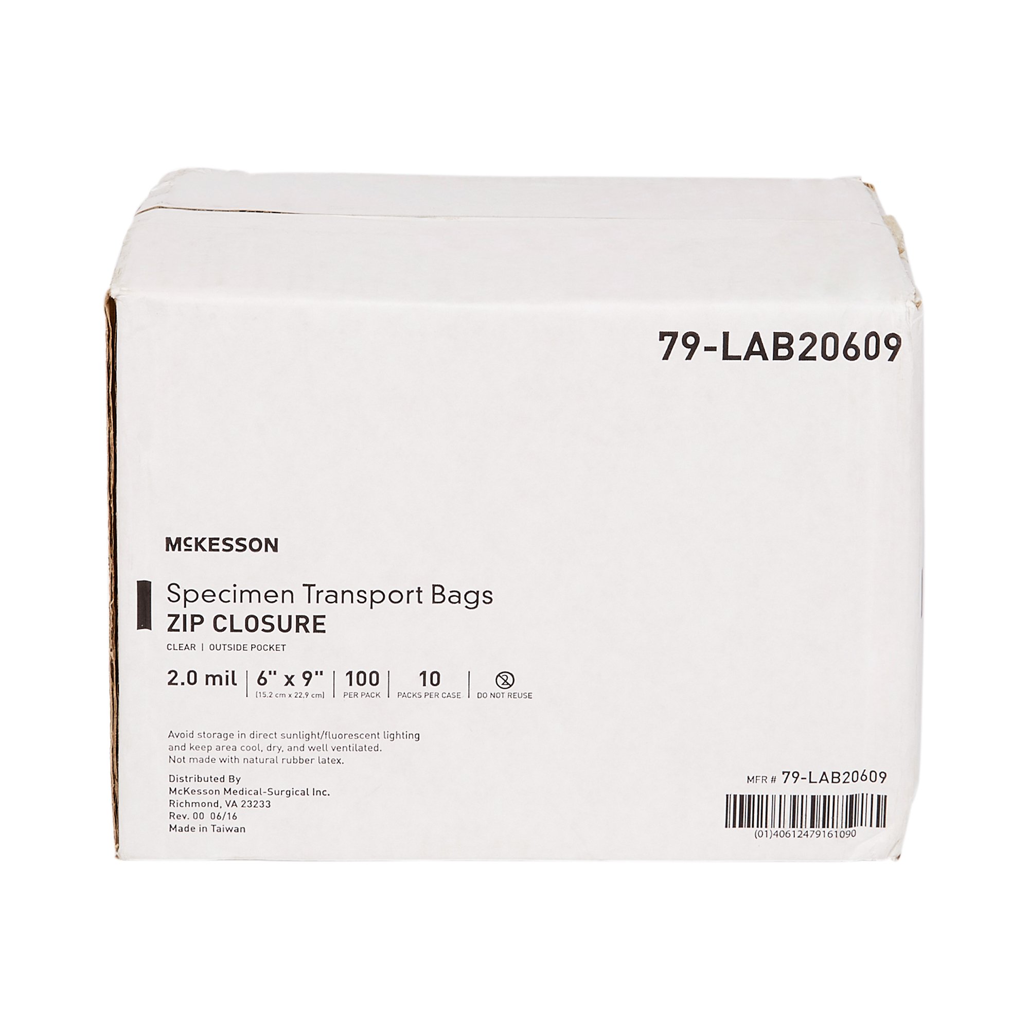 McKesson Brand 79-LAB20609 - McKesson Specimen Transport Bag with Document Pouch, Zip Closure, 6 x 9 Inch - 1/Each, 100/Pack, 1000/Case