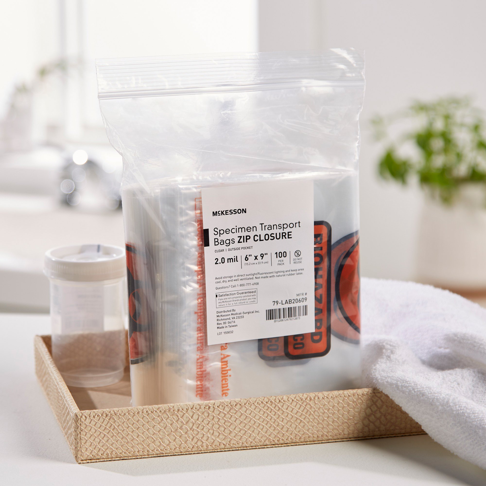 McKesson Brand 79-LAB20609 - McKesson Specimen Transport Bag with Document Pouch, Zip Closure, 6 x 9 Inch - 1/Each, 100/Pack, 1000/Case