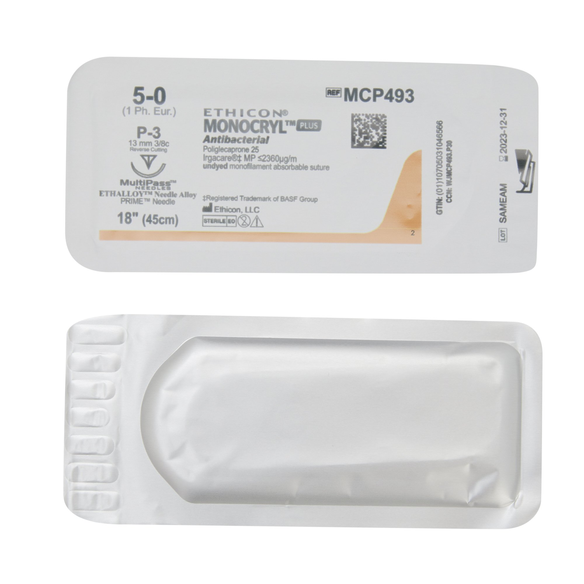 J & J Healthcare Systems MCP493G - Monocryl™ Plus Suture with Needle - 1/Box