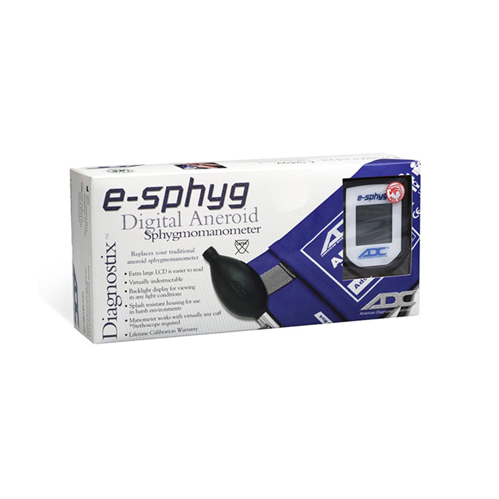 American Diagnostic Corp - 7002-12XBK Manual Digital Blood Pressure Monitor E-sphyg™ Large Adult Cuff Arm Nylon Cuff 34 - 50 cm Pocket Aneroid