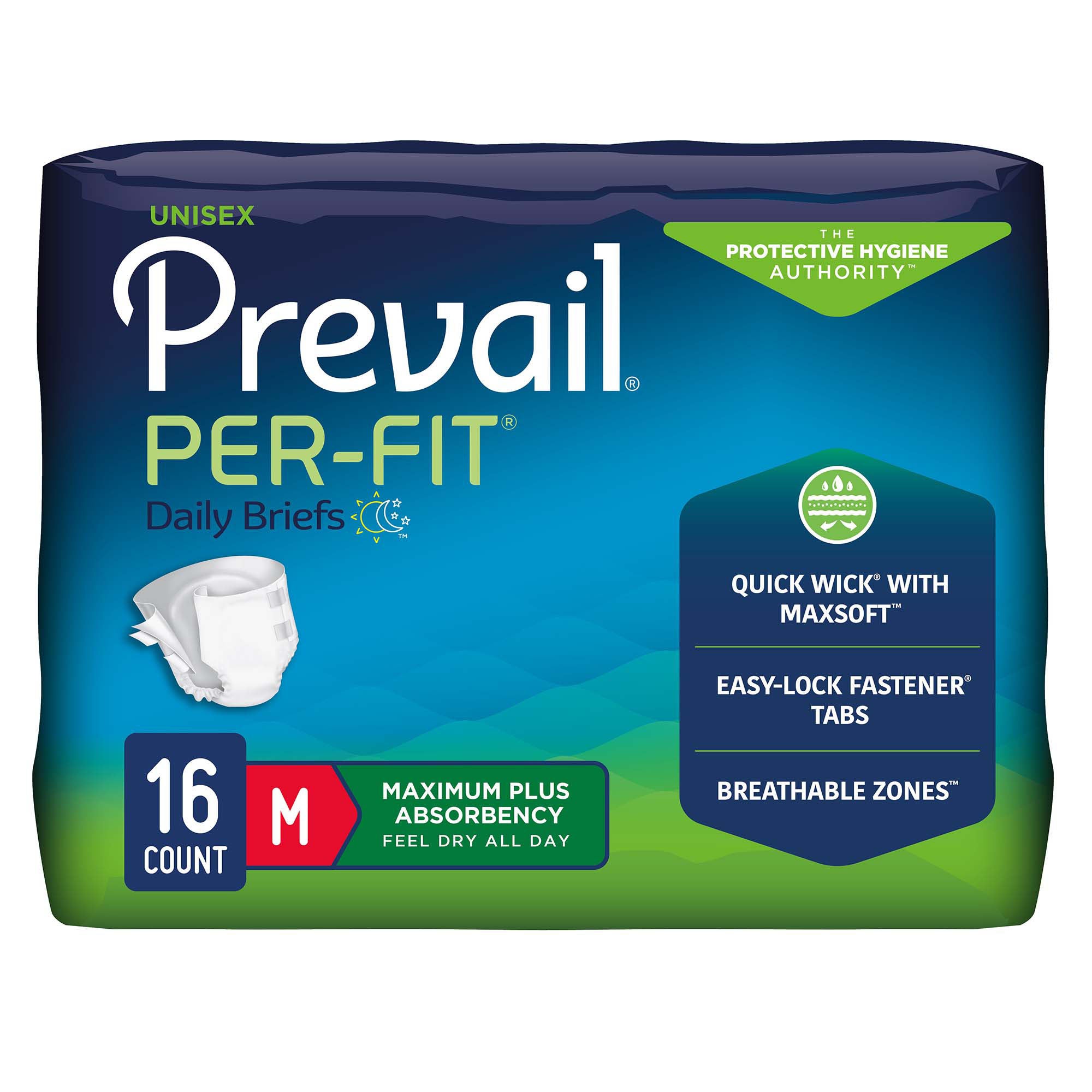 First Quality Products LLC - PF-012-1 Incontinence Brief Prevail® Per-Fit® Adult Medium Unisex Disposable Heavy Absorbency