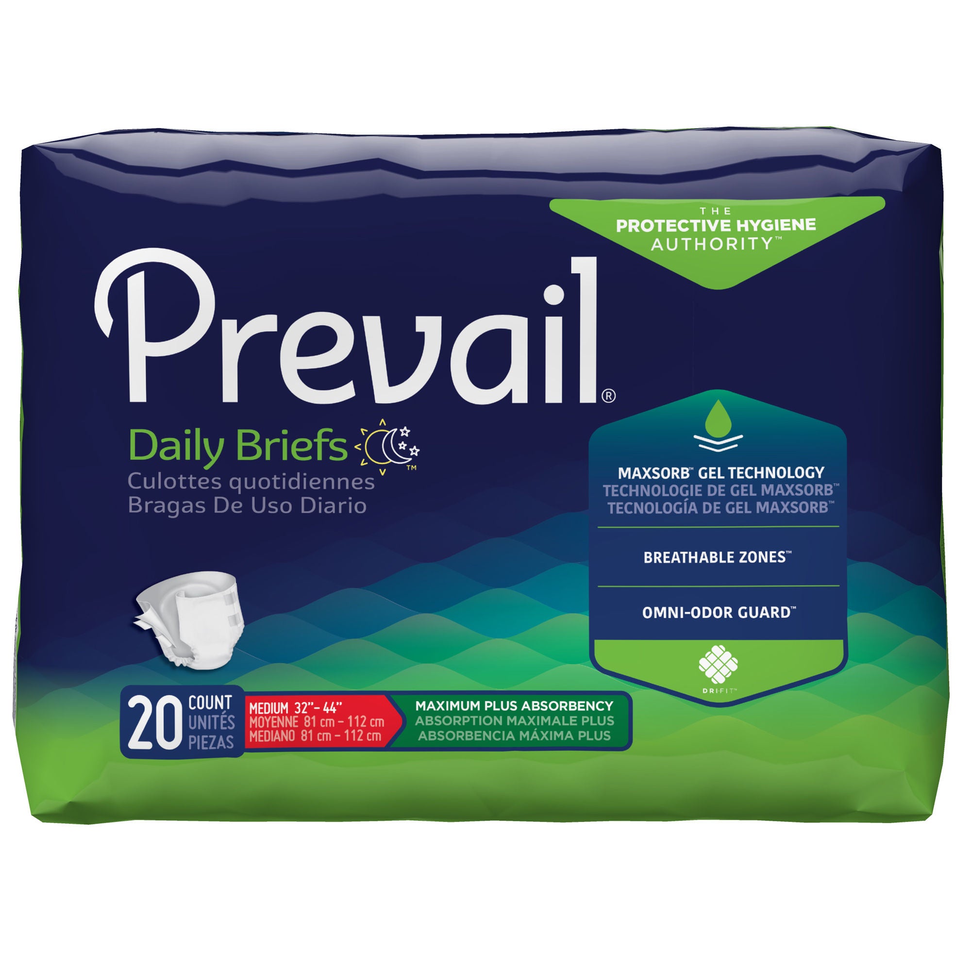 First Quality Products LLC - PV-012-1 Incontinence Brief Prevail® Adult Medium Unisex Disposable Heavy Absorbency