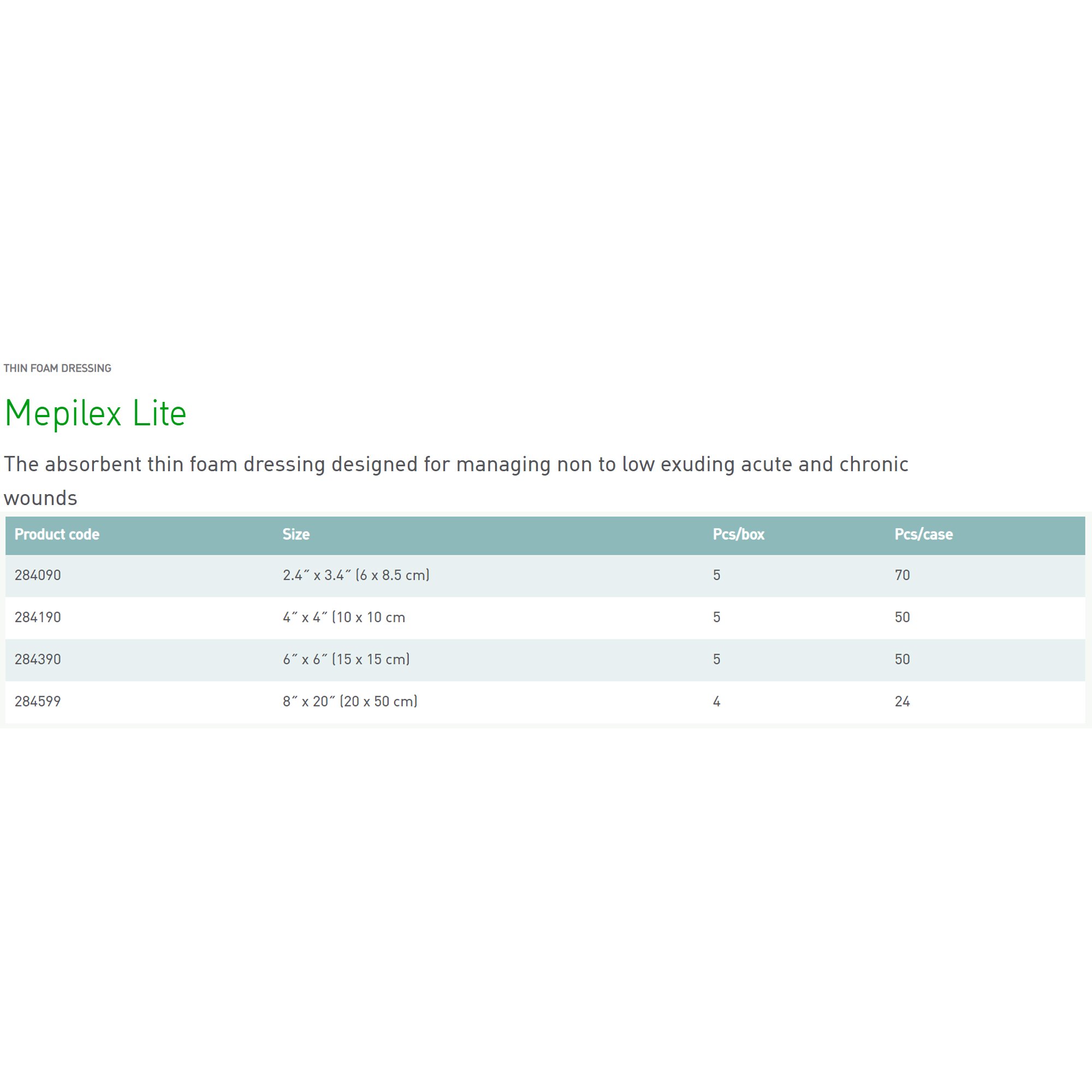 Molnlycke - 284190 Mepilex® Lite Soft Silicone Foam Dressing