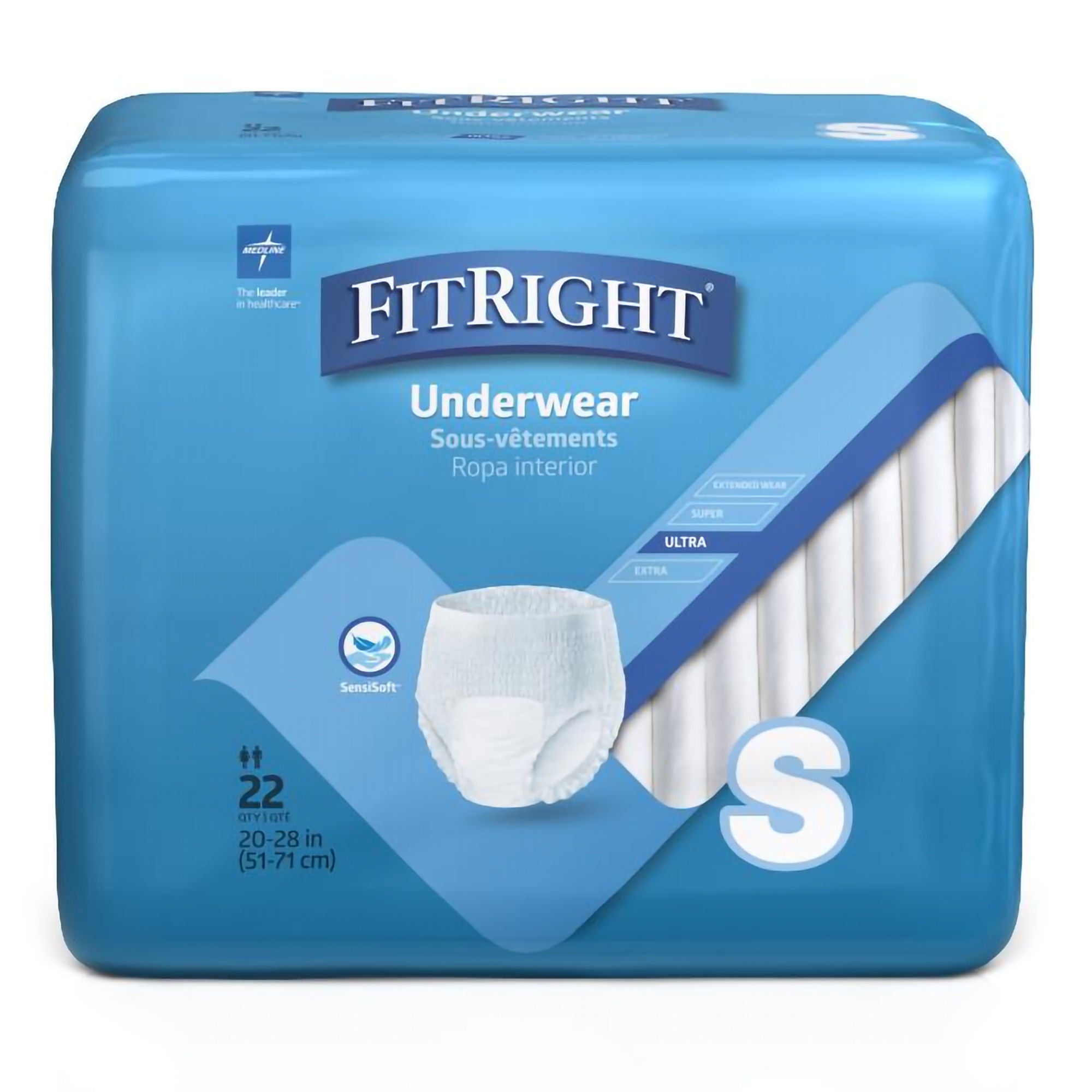 Medline - MSC23000 Absorbent Underwear FitRight® Classic Pull On with Tear Away Seams Small Unisex Disposable Moderate Absorbency