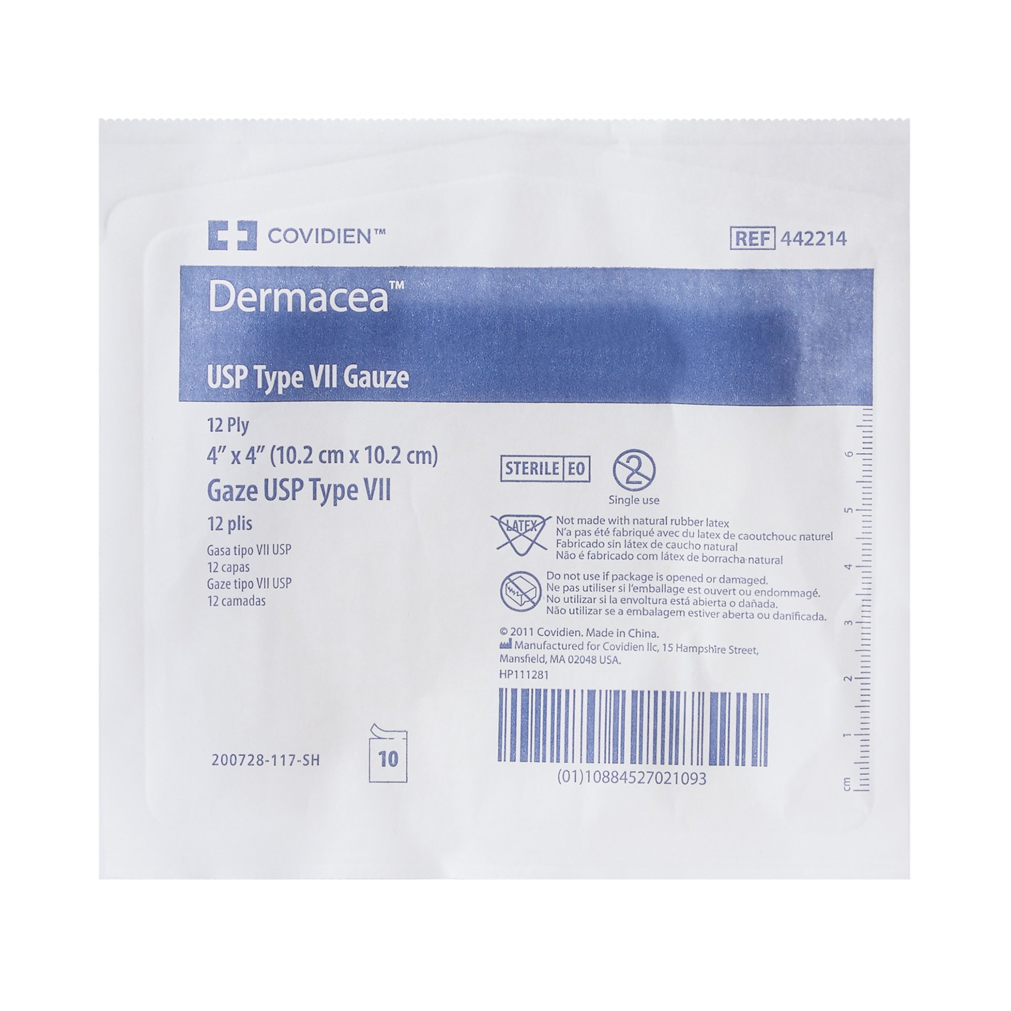 Cardinal 442214 - Dermacea™ Sterile USP Type VII Gauze Sponge, 4 x 4 Inch, 12-Ply - 10/Pack, 1280/Case