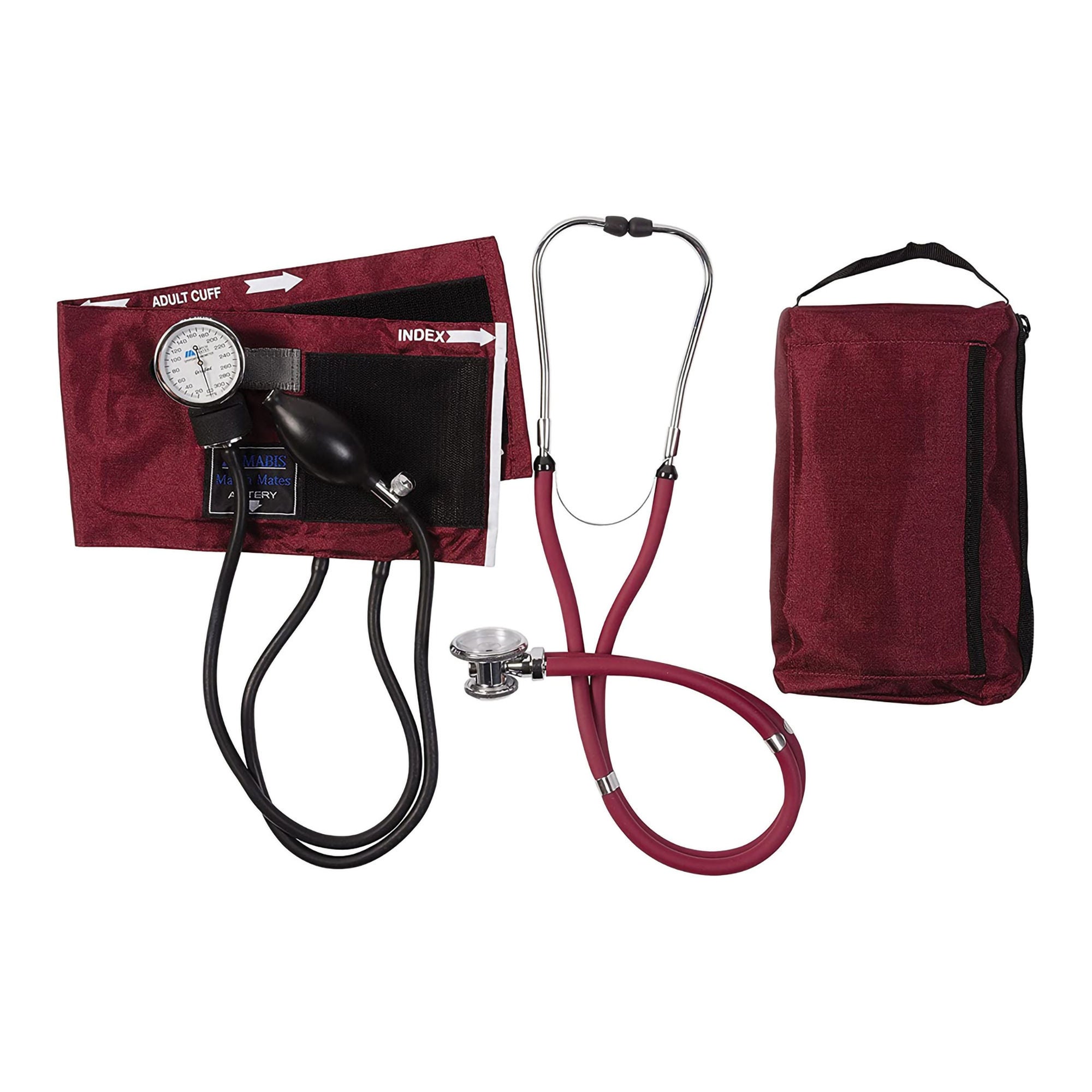 Mabis Healthcare - 01-360-071 Reusable Aneroid / Stethoscope Set Match Mates® Multiple Cuff Sizes Dual Head Sprague Stethoscope Pocket Aneroid