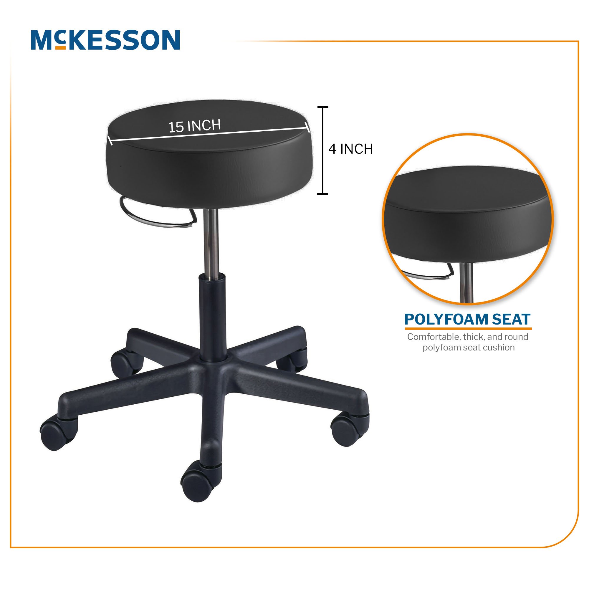 McKesson Brand 81-22500HAM114 - McKesson Round Pneumatic Exam Stool, Black, without Backrest - 1/Each