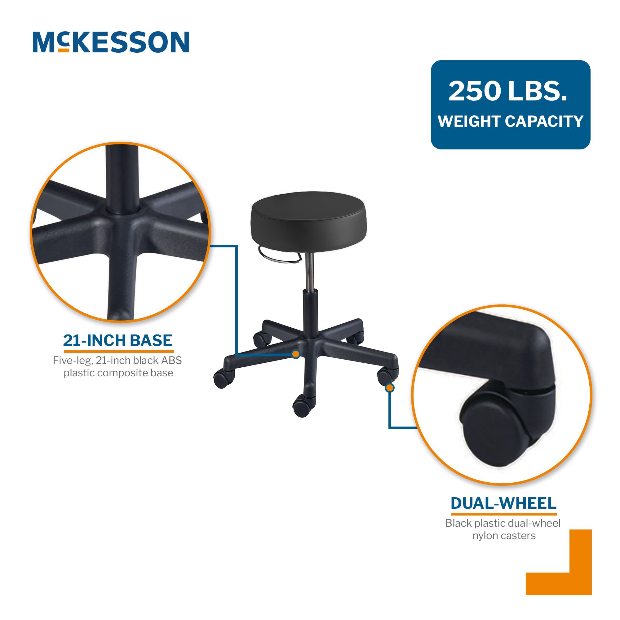 McKesson Brand 81-22500HAM114 - McKesson Round Pneumatic Exam Stool, Black, without Backrest - 1/Each