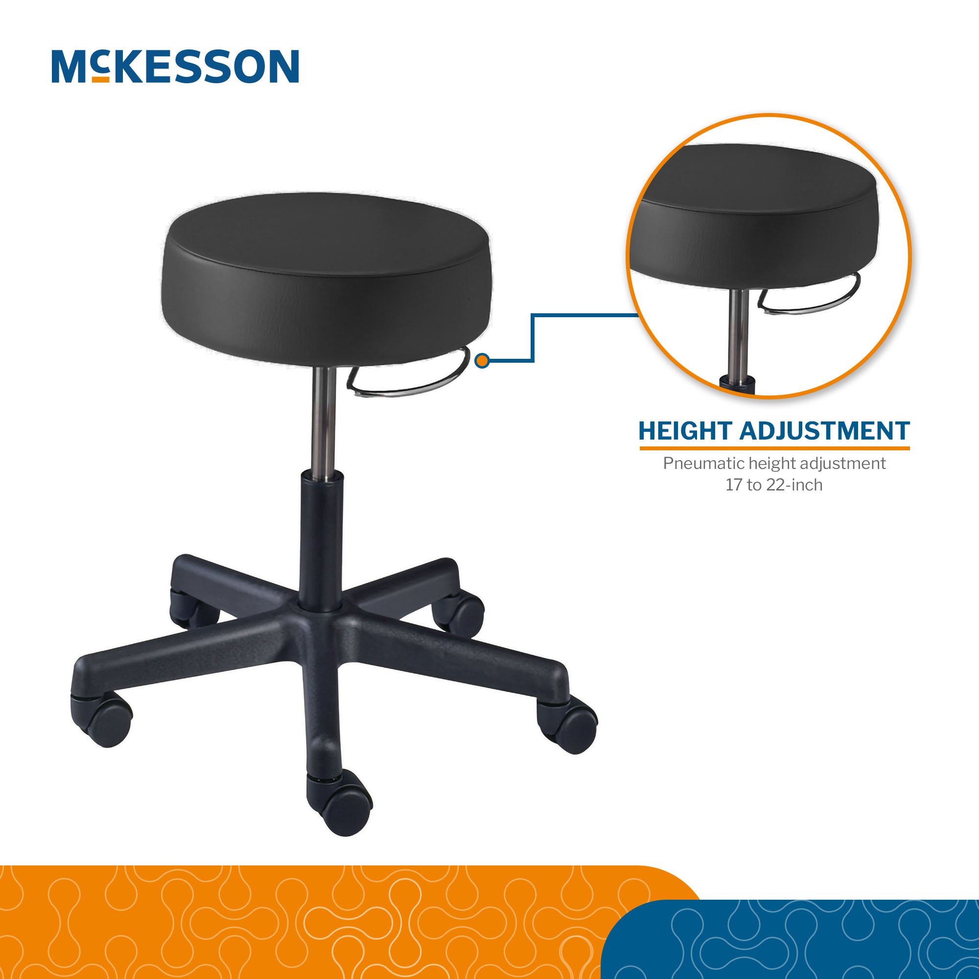 McKesson Brand 81-22500HAM114 - McKesson Round Pneumatic Exam Stool, Black, without Backrest - 1/Each