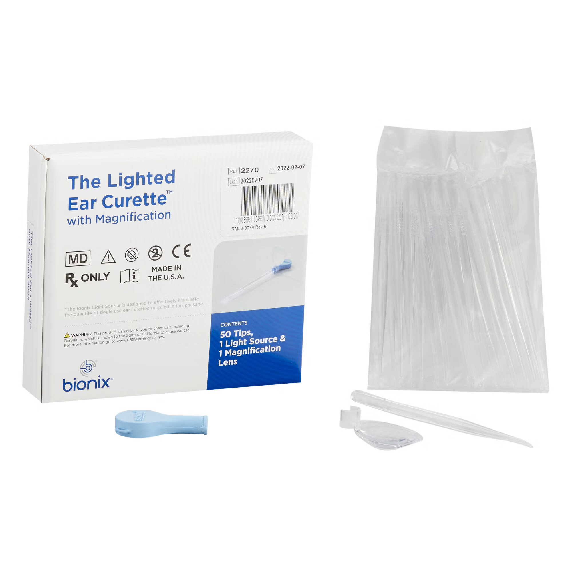 Bionix - 2270 Ear Curette Kit with Non-Rechargeable Light VersaLoop® Round Handle 3 mm Tip Curved Flexible Teardrop Loop Tip