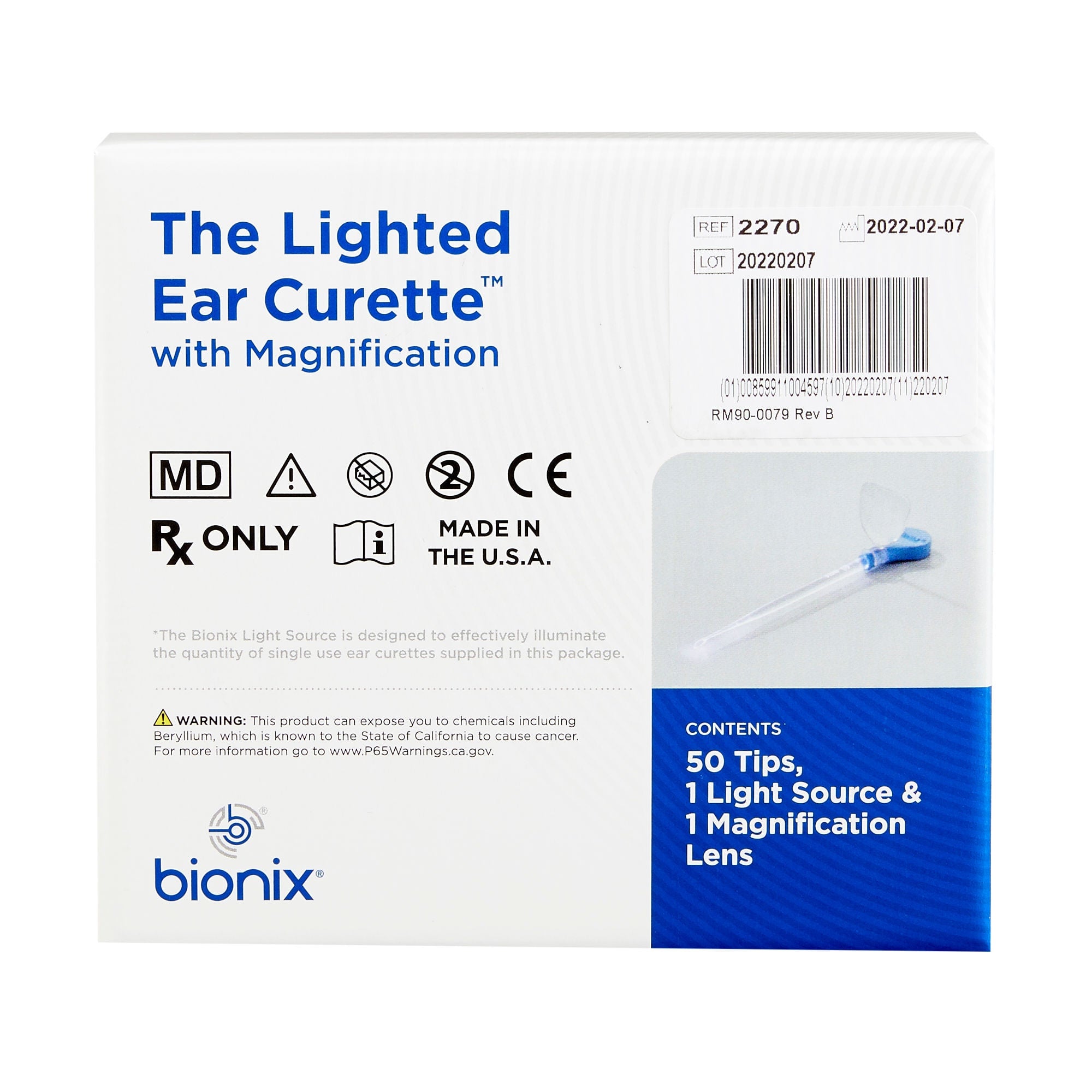 Bionix - 2270 Ear Curette Kit with Non-Rechargeable Light VersaLoop® Round Handle 3 mm Tip Curved Flexible Teardrop Loop Tip