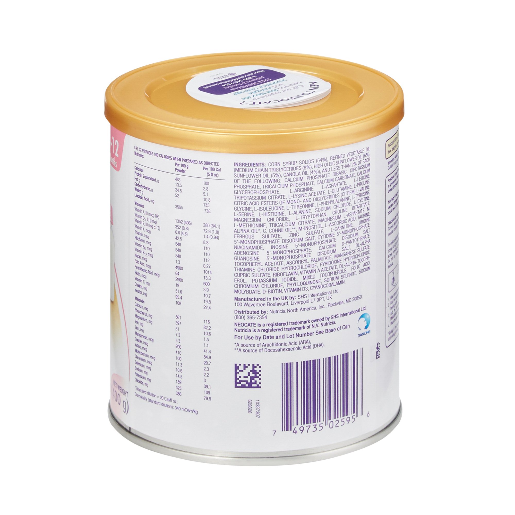 Nutricia North America 125626 - Neocate® DHA & ARA Infant Formula, 14.1-ounce Can - 1/Each, 4/Case