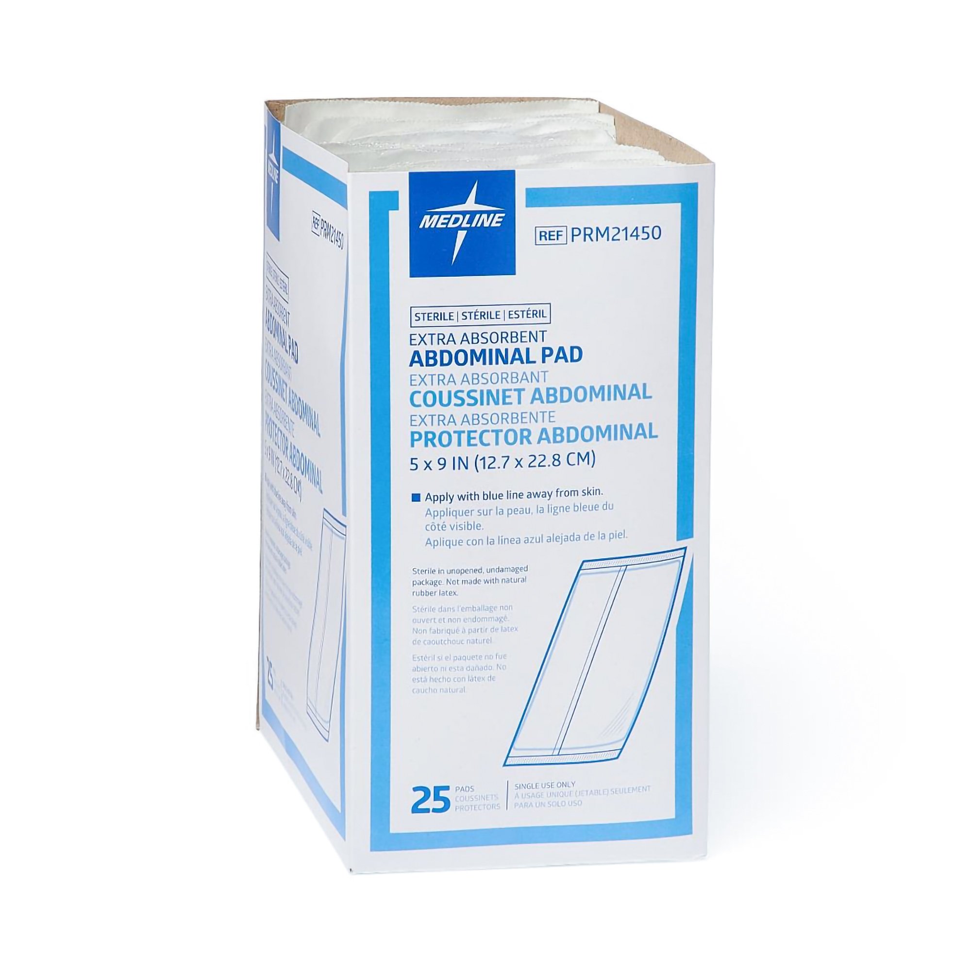 Medline PRM21450 - Caring® Sterile Abdominal Pad, 5 x 9 Inch - 1/Each, 25/Box, 400/Case