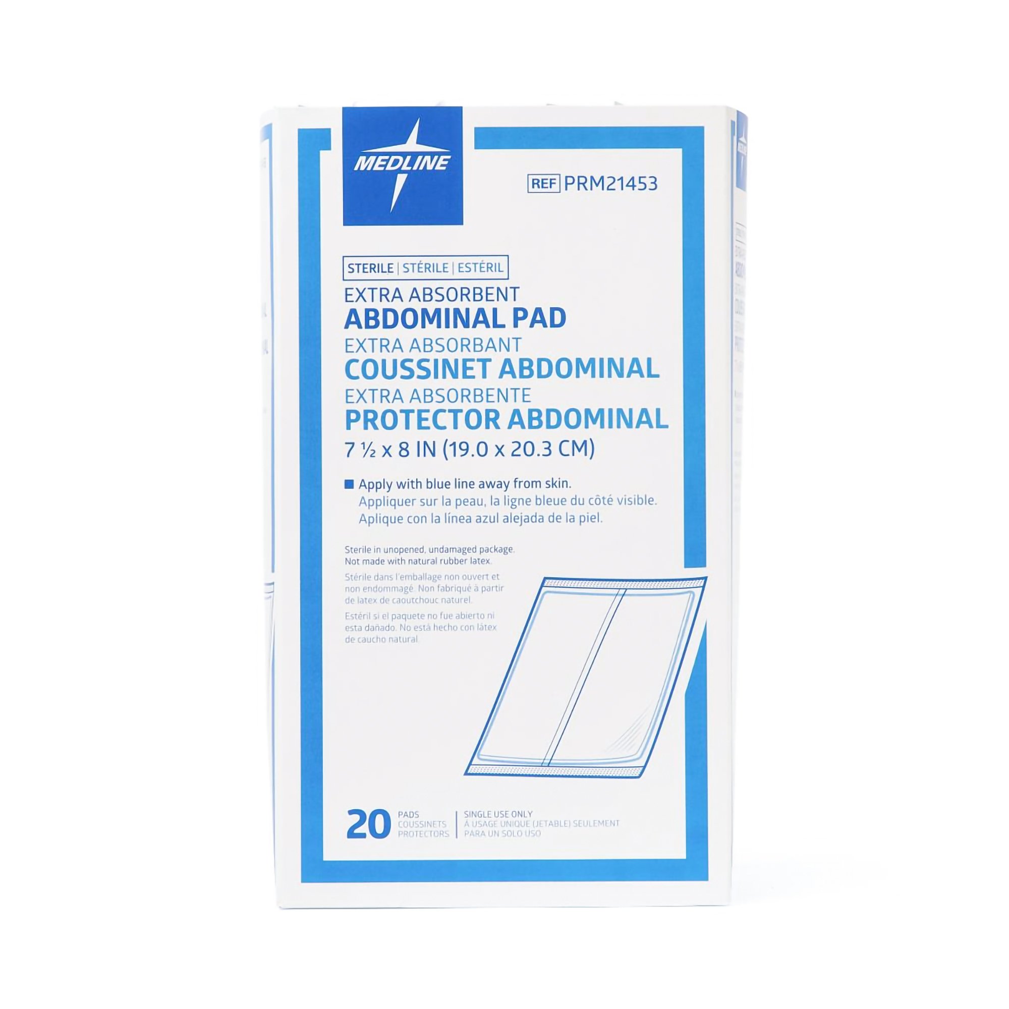 Medline PRM21453 - Caring® Abdominal Pad, 7-1/2 x 8 Inch - 1/Each, 20/Box, 240/Case