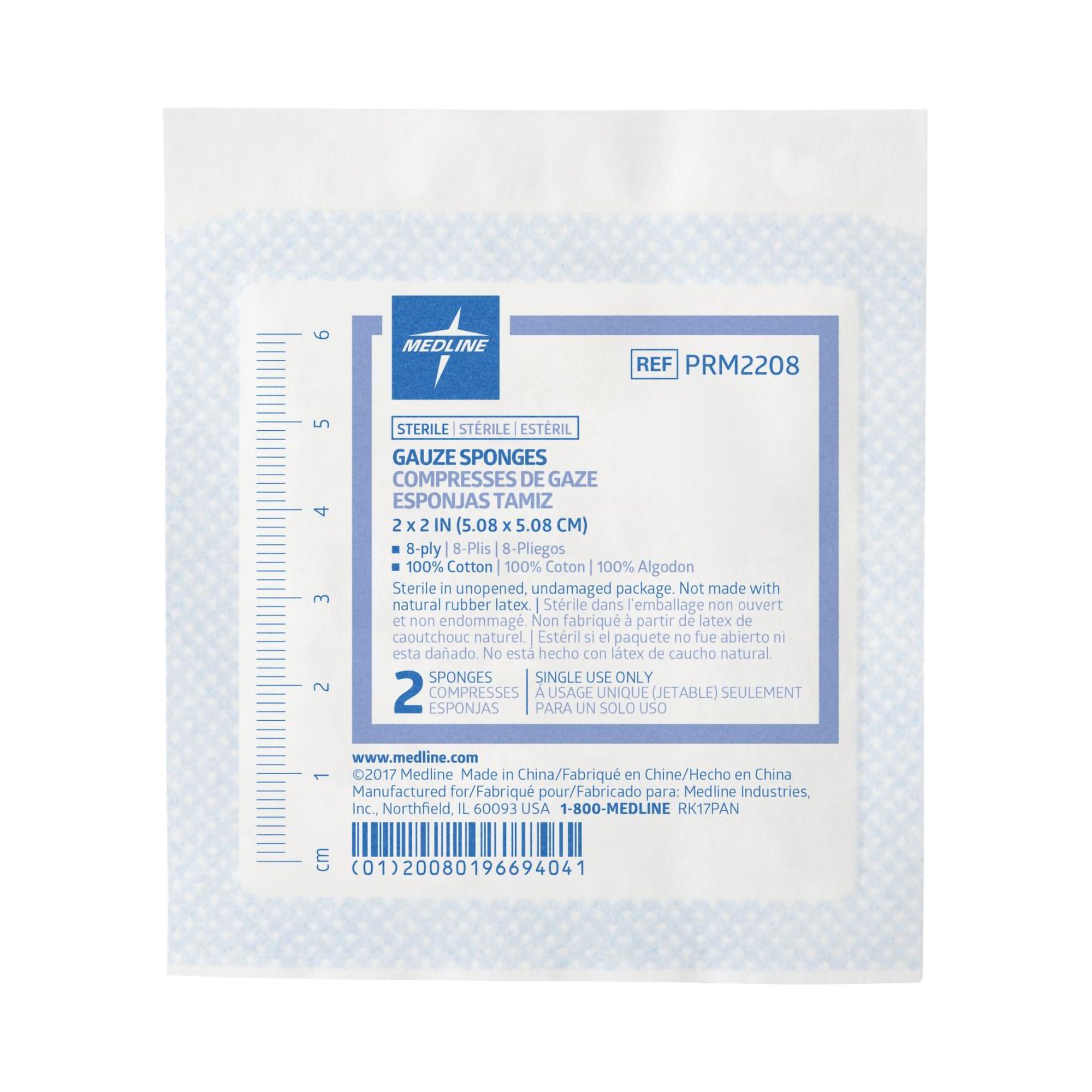 Medline PRM2208 - Caring® Sterile Gauze Sponge, 2 x 2 Inch, 8-Ply - 50/Box, 1500/Case
