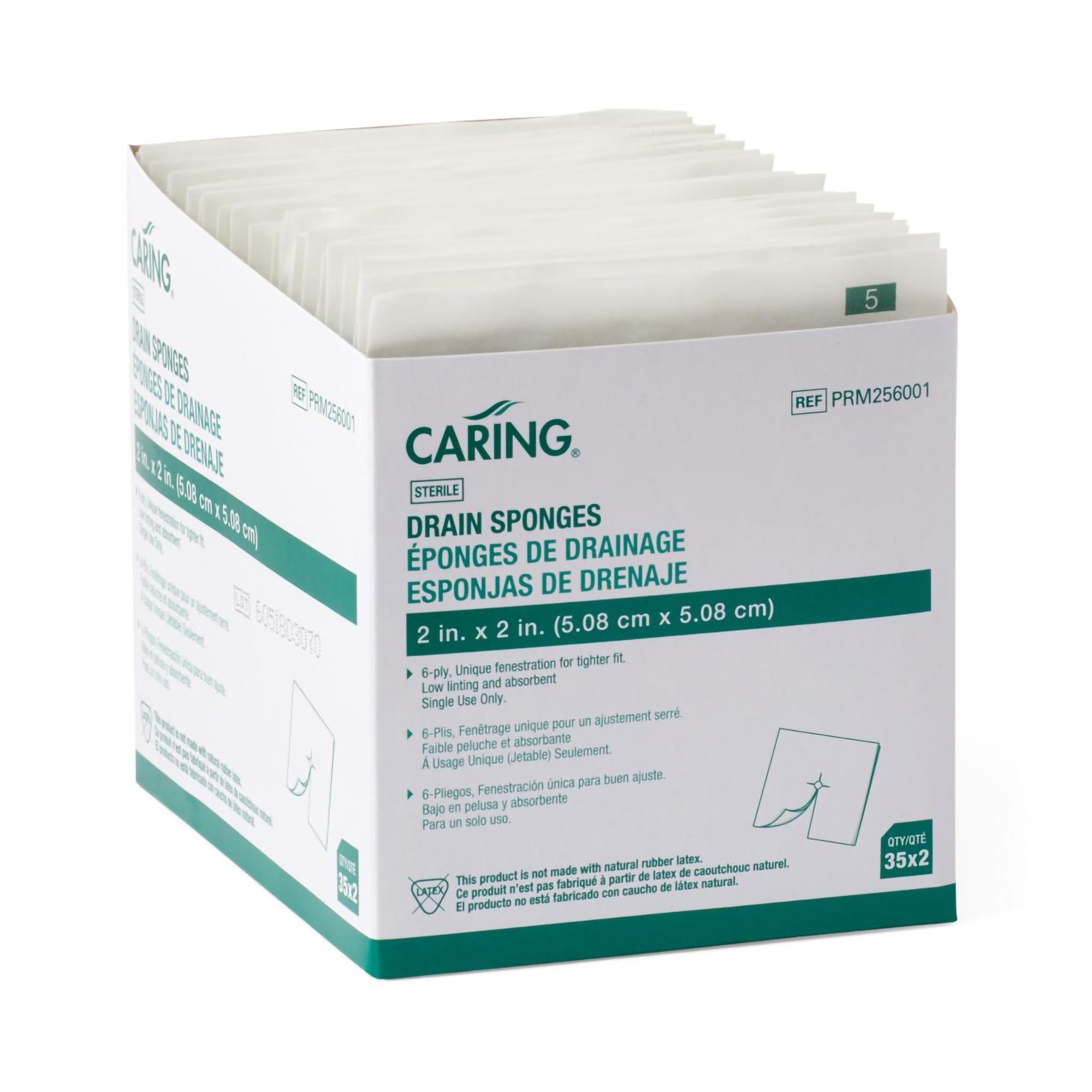 Medline PRM256001 - Caring® Drain Sponge, 2 x 2 Inch, 6-Ply - 35/Box, 700/Case