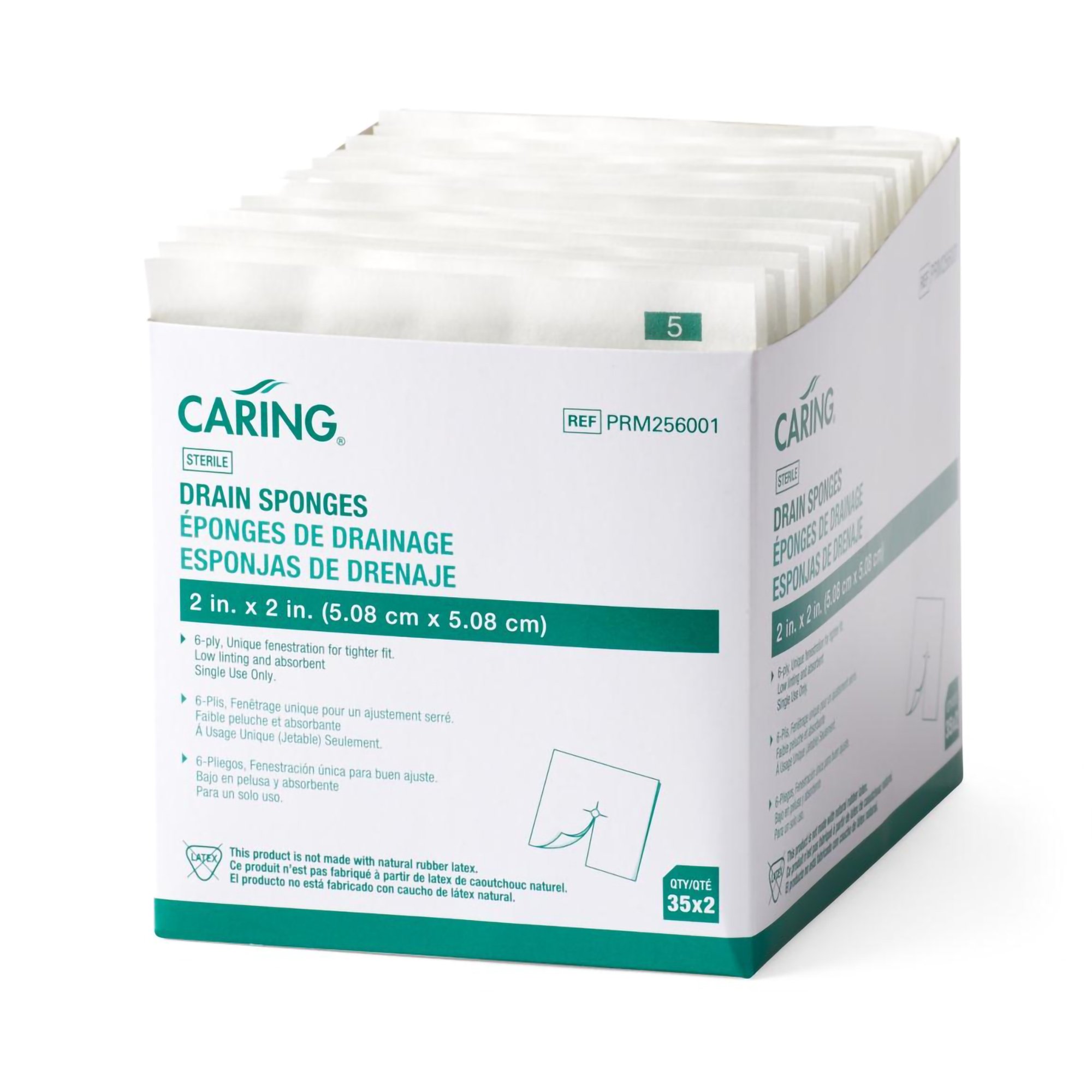 Medline PRM256001 - Caring® Drain Sponge, 2 x 2 Inch, 6-Ply - 35/Box, 700/Case