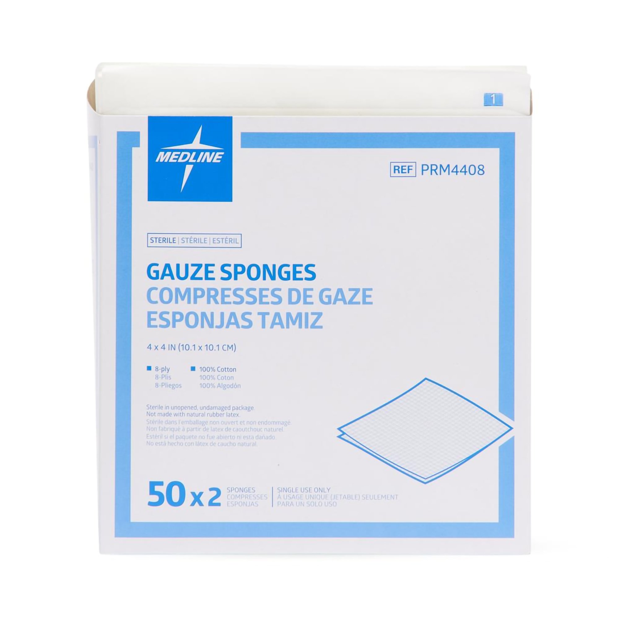 Medline PRM4408 - Caring® Sterile Gauze Sponge, 4 x 4 Inch, 8-Ply - 1/Pack, 50/Box, 600/Case