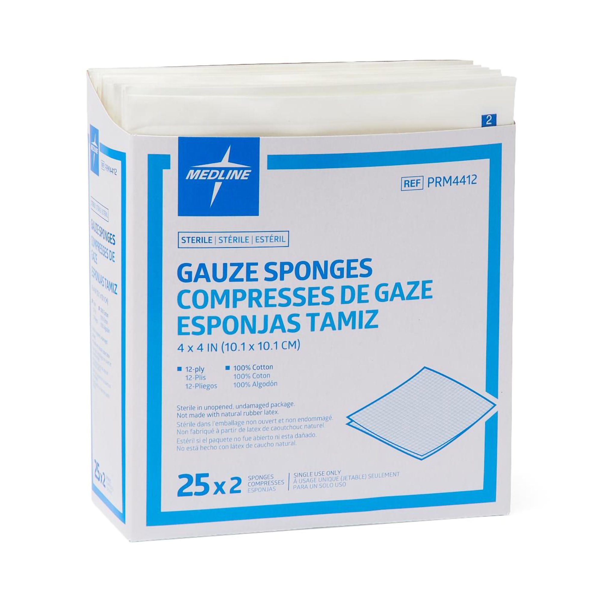 Medline PRM4412 - Medline Sterile Gauze Sponge, 4 x 4 Inch, 12-Ply - 25/Box, 600/Case