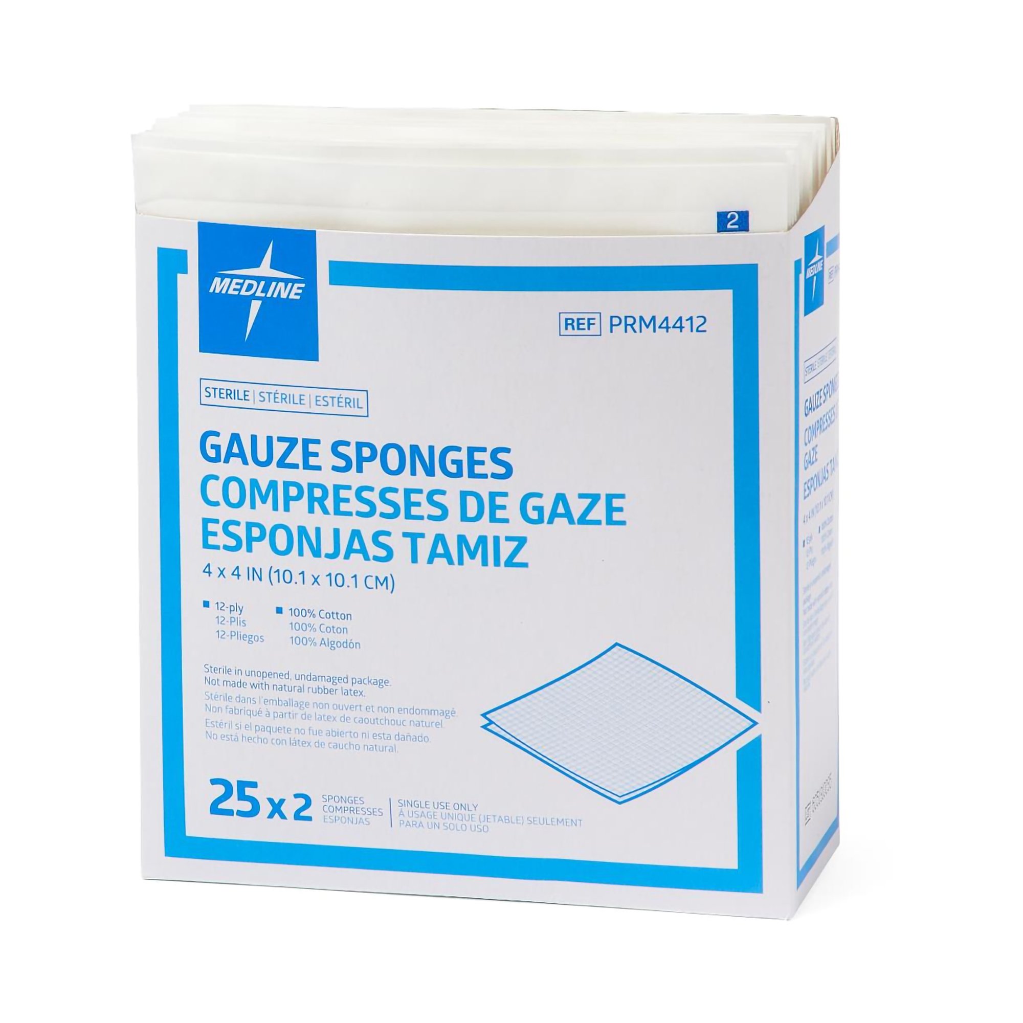 Medline PRM4412 - Medline Sterile Gauze Sponge, 4 x 4 Inch, 12-Ply - 25/Box, 600/Case