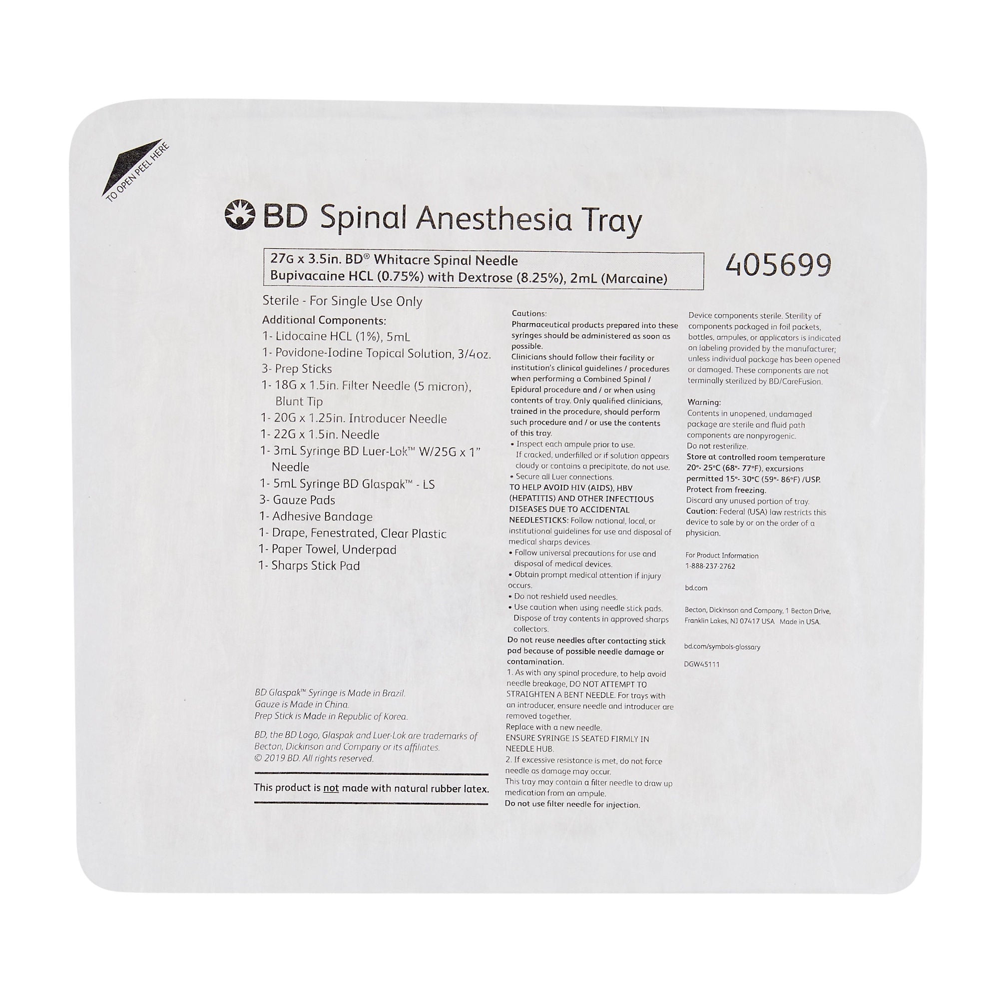 BD - 405699 Spinal Tray BD™ Whitacre 27 Gauge 3-1/2 Inch