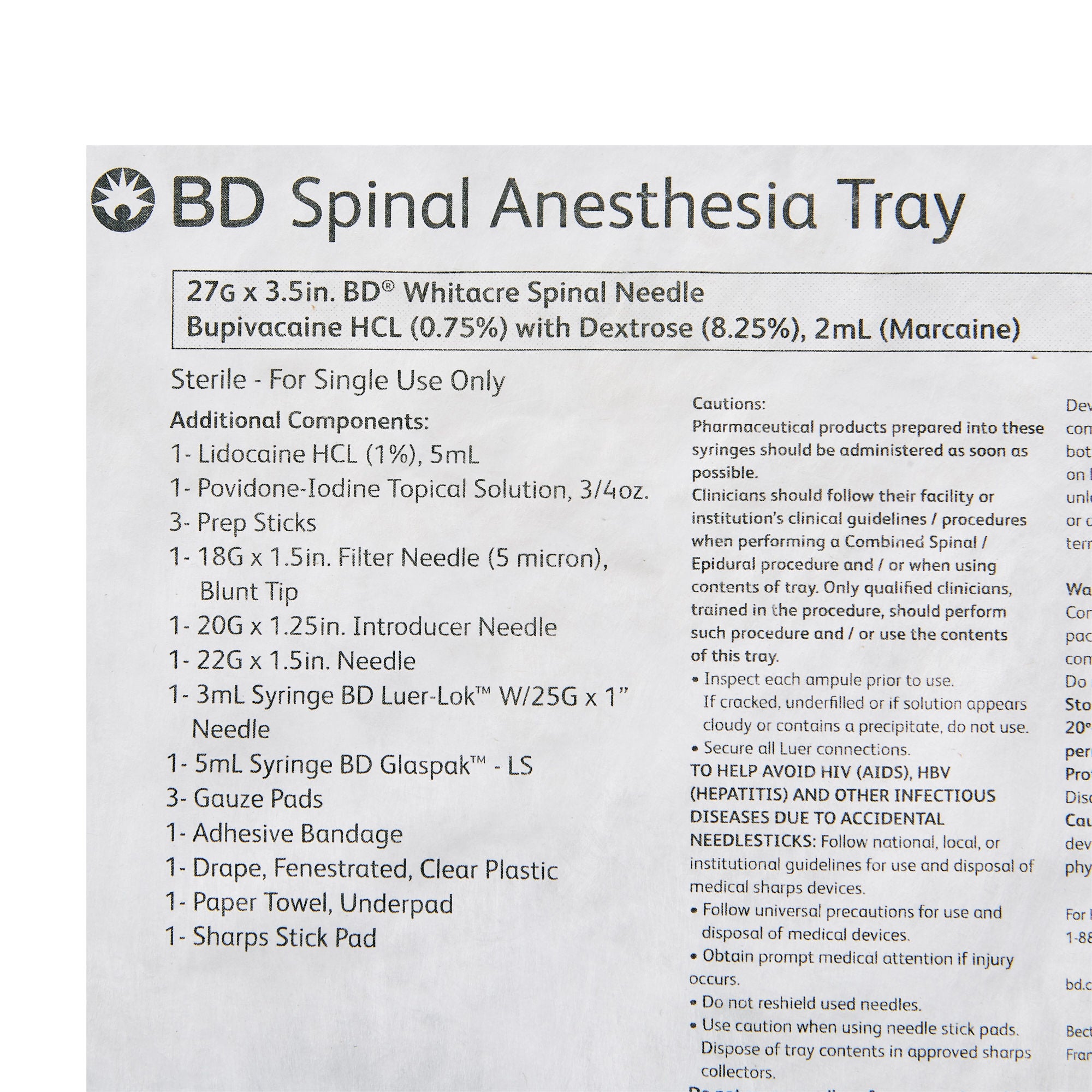 BD - 405699 Spinal Tray BD™ Whitacre 27 Gauge 3-1/2 Inch