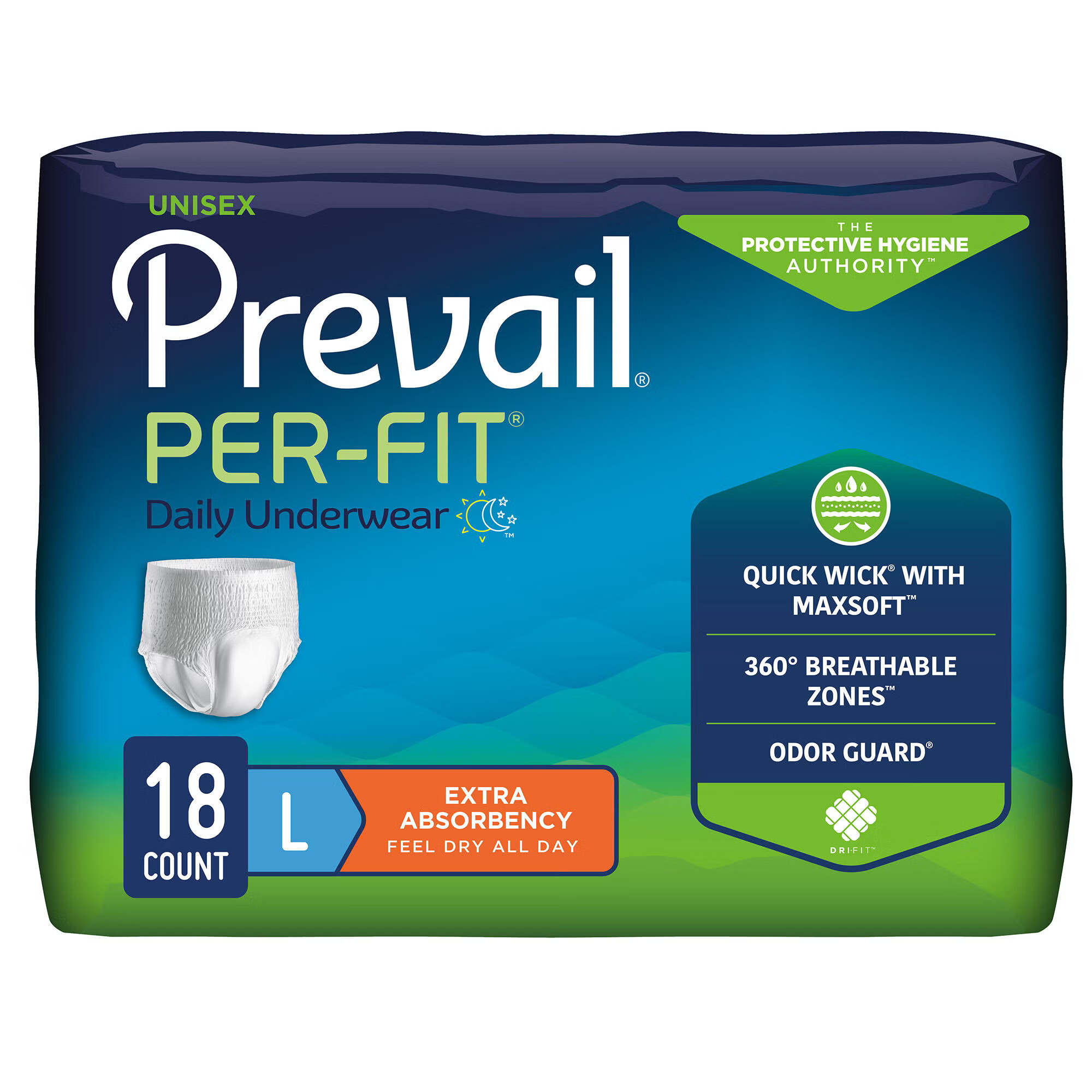 First Quality Products LLC - PF-513 Absorbent Underwear Prevail® Per-Fit® Extra Pull On with Tear Away Seams Adult Large Unisex Disposable Heavy Absorbency