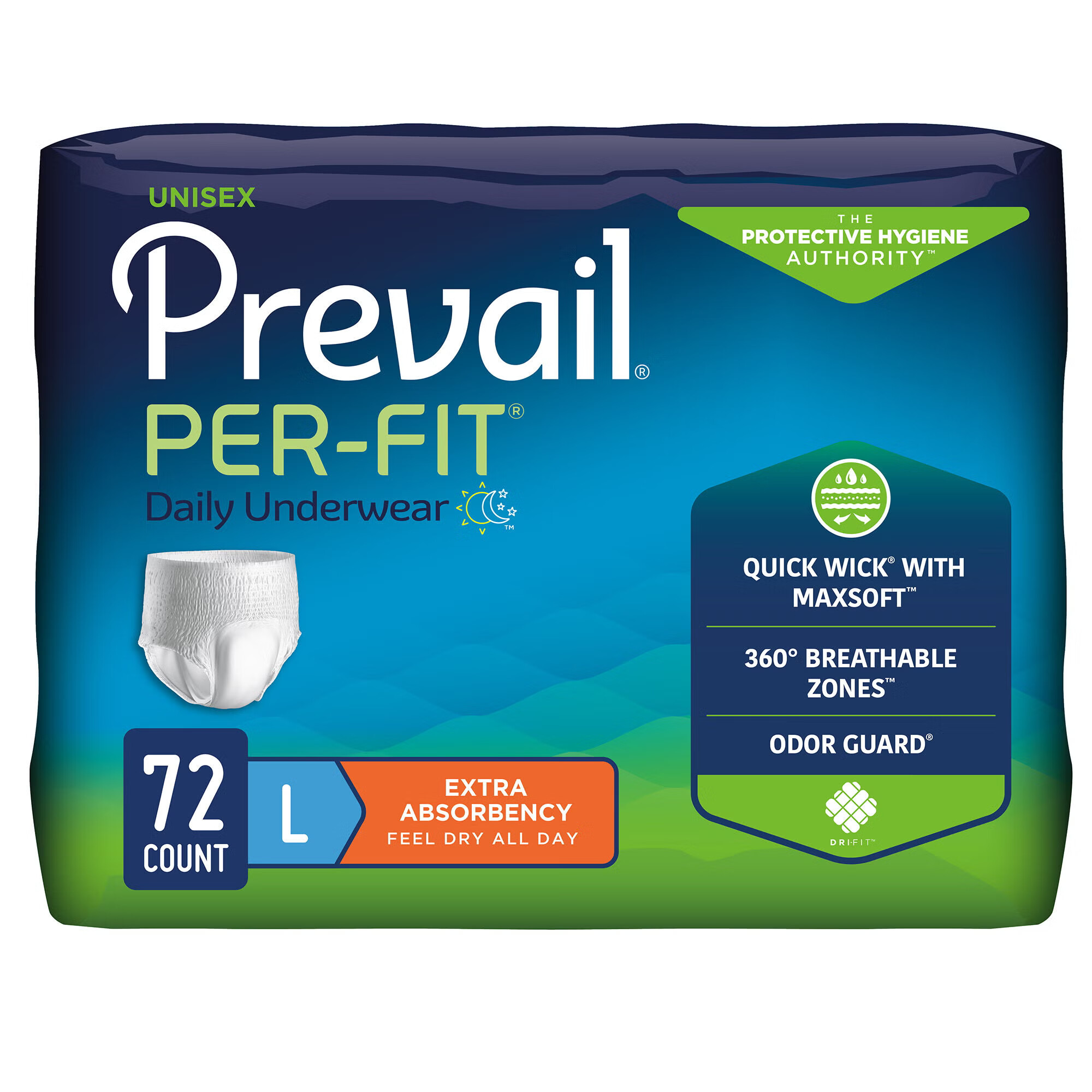First Quality Products LLC - PF-513 Absorbent Underwear Prevail® Per-Fit® Extra Pull On with Tear Away Seams Adult Large Unisex Disposable Heavy Absorbency