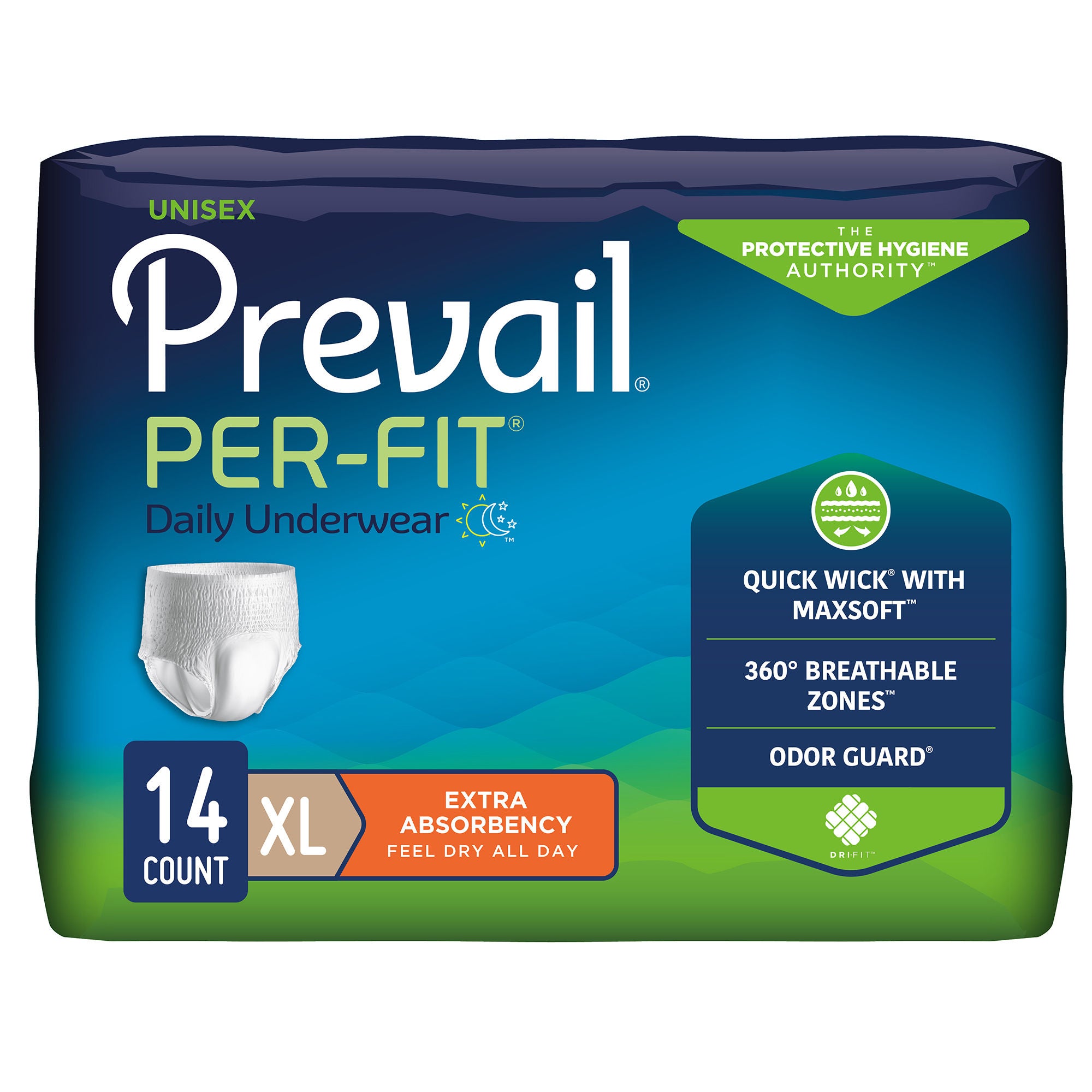First Quality Products LLC - PF-514 Absorbent Underwear Prevail® Per-Fit® Extra Pull On with Tear Away Seams Adult X-Large Unisex Disposable Heavy Absorbency