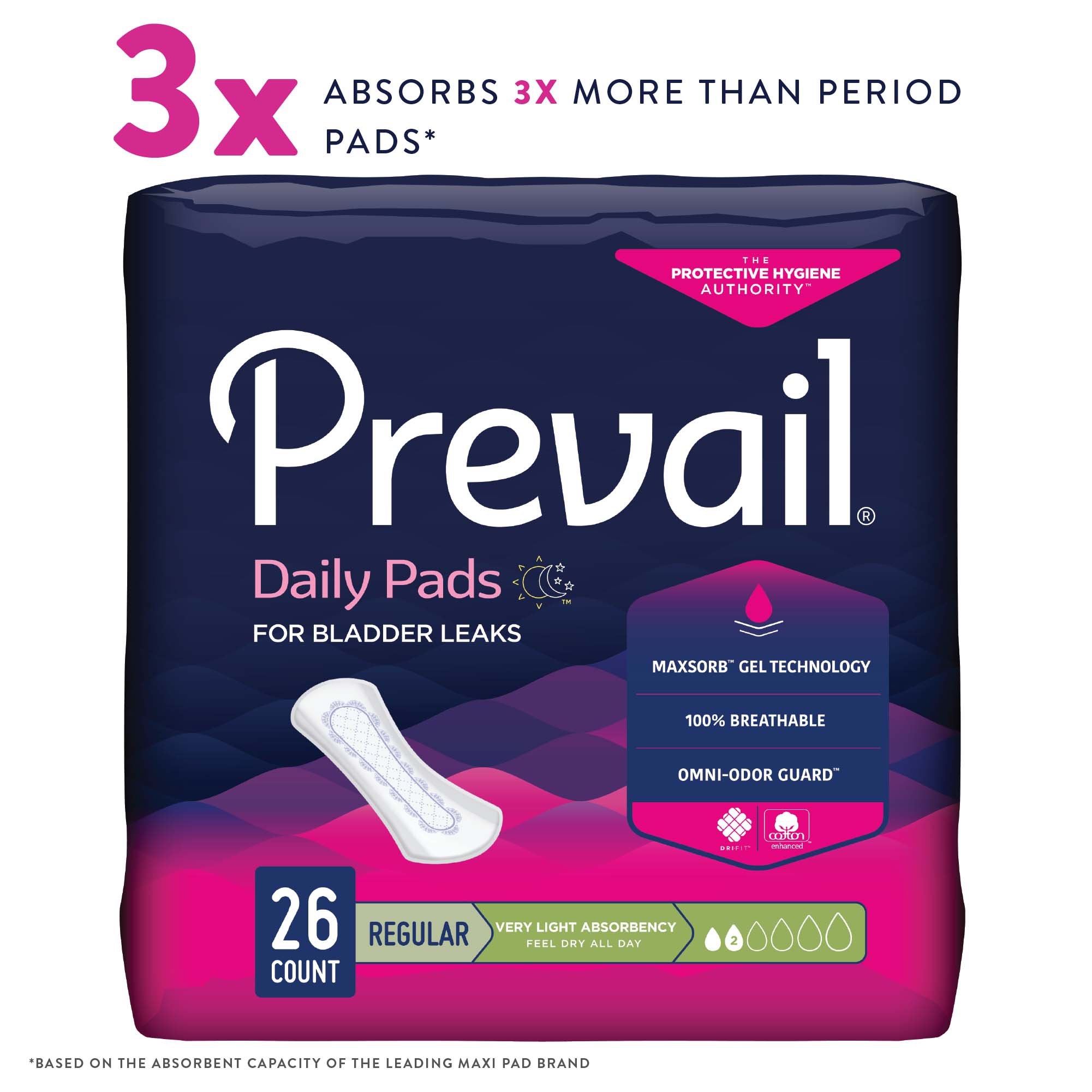 First Quality Products LLC PV-926 - Prevail® Daily Liner Very Light Bladder Control Pad, 7.5-Inch Length - 26/Bag, 312/Case