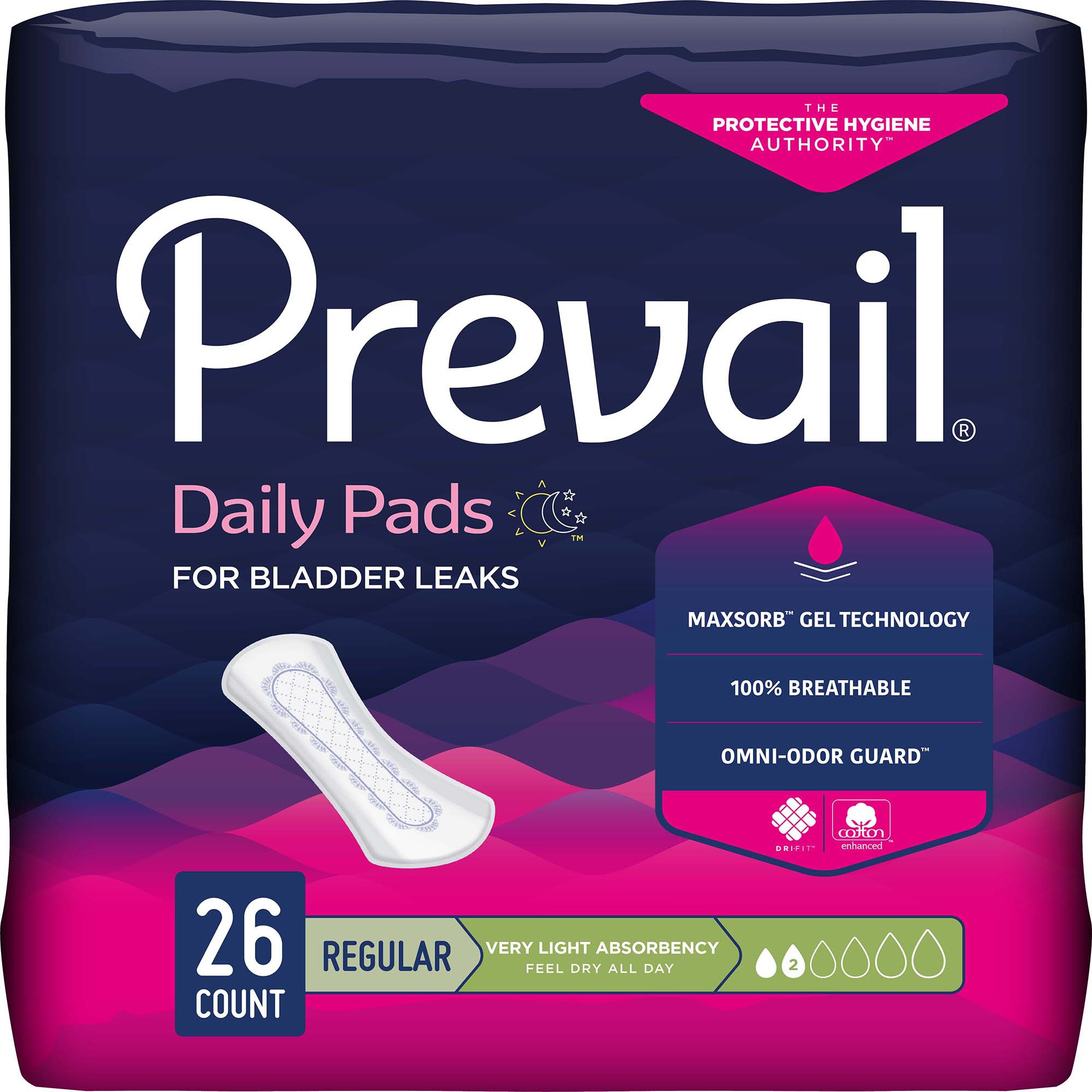 First Quality Products LLC PV-926 - Prevail® Daily Liner Very Light Bladder Control Pad, 7.5-Inch Length - 26/Bag, 312/Case
