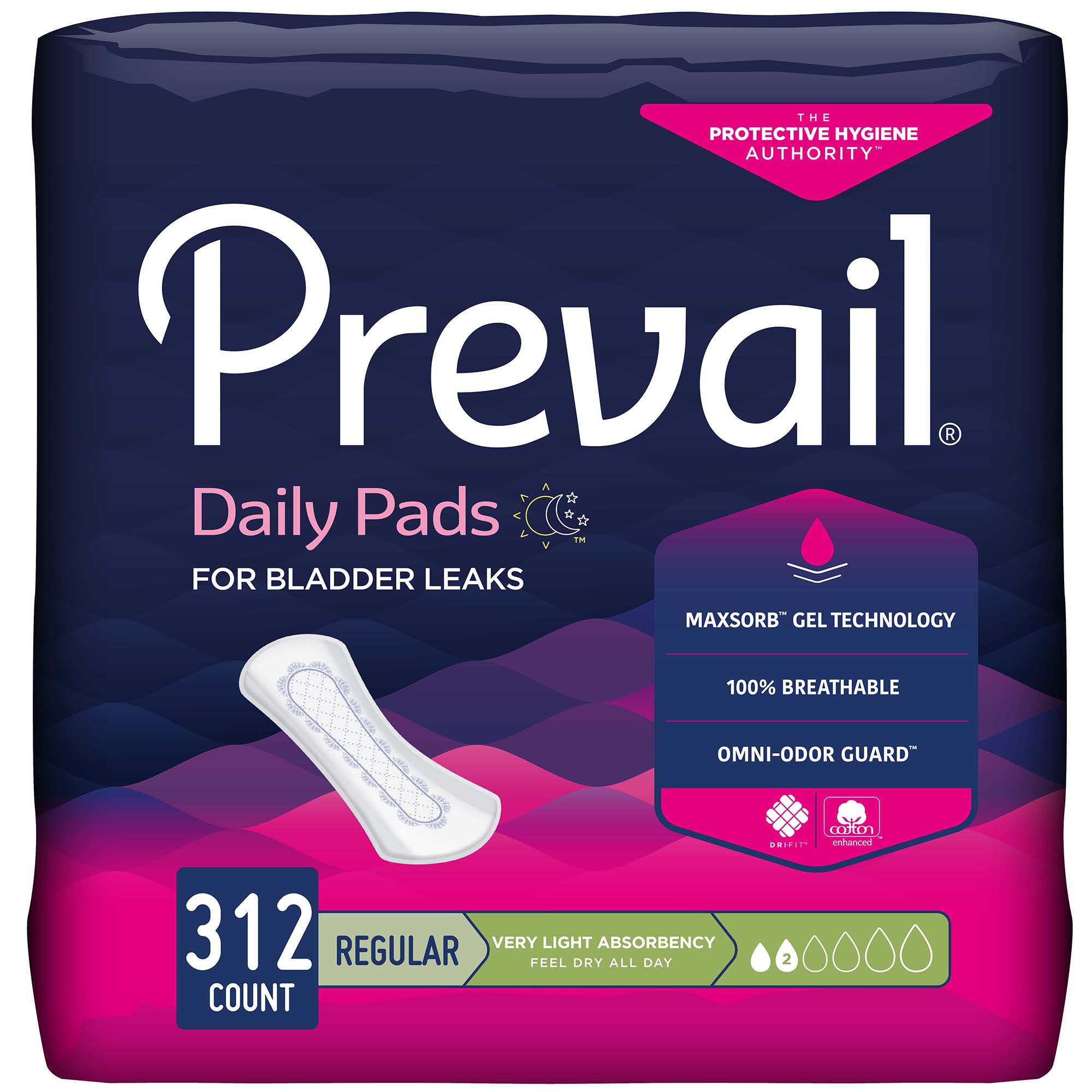 First Quality Products LLC PV-926 - Prevail® Daily Liner Very Light Bladder Control Pad, 7.5-Inch Length - 26/Bag, 312/Case
