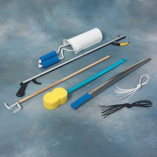 Performance Health - 081125616 ADL Hip / Knee Equipment Kit SammonsPreston® Reacher - 26 Inch Length / Shoehorn - 24 Inch Length / Dressing Stick - 26 Inch Length / Handled Bath Sponge - 22-1/2 Inch Length / Shoelaces - 26 Inch Length